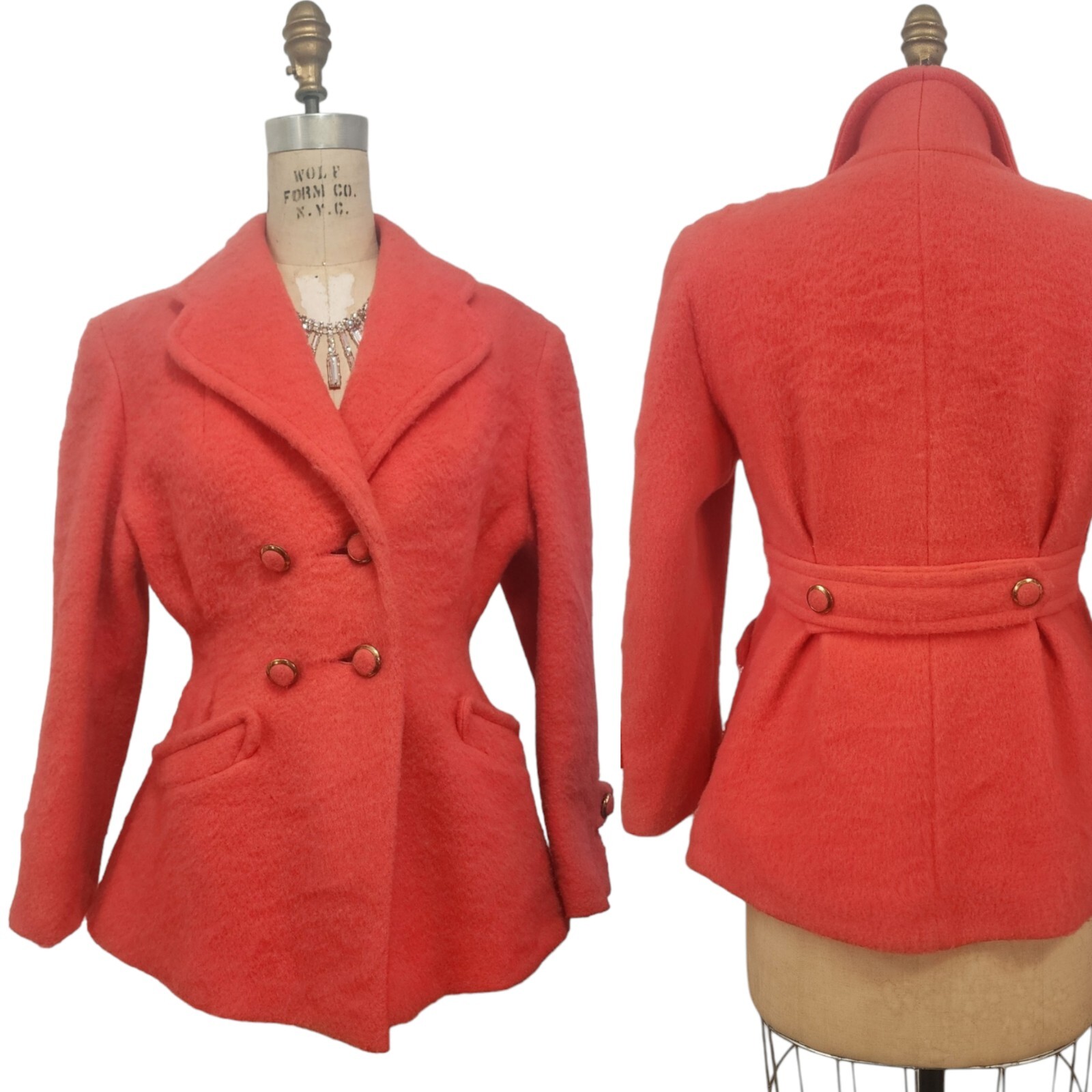 Vtg 40s Princess Jacket Coat Pink M Lilli Ann Style Fuzzy Tailor Fit Flare Short