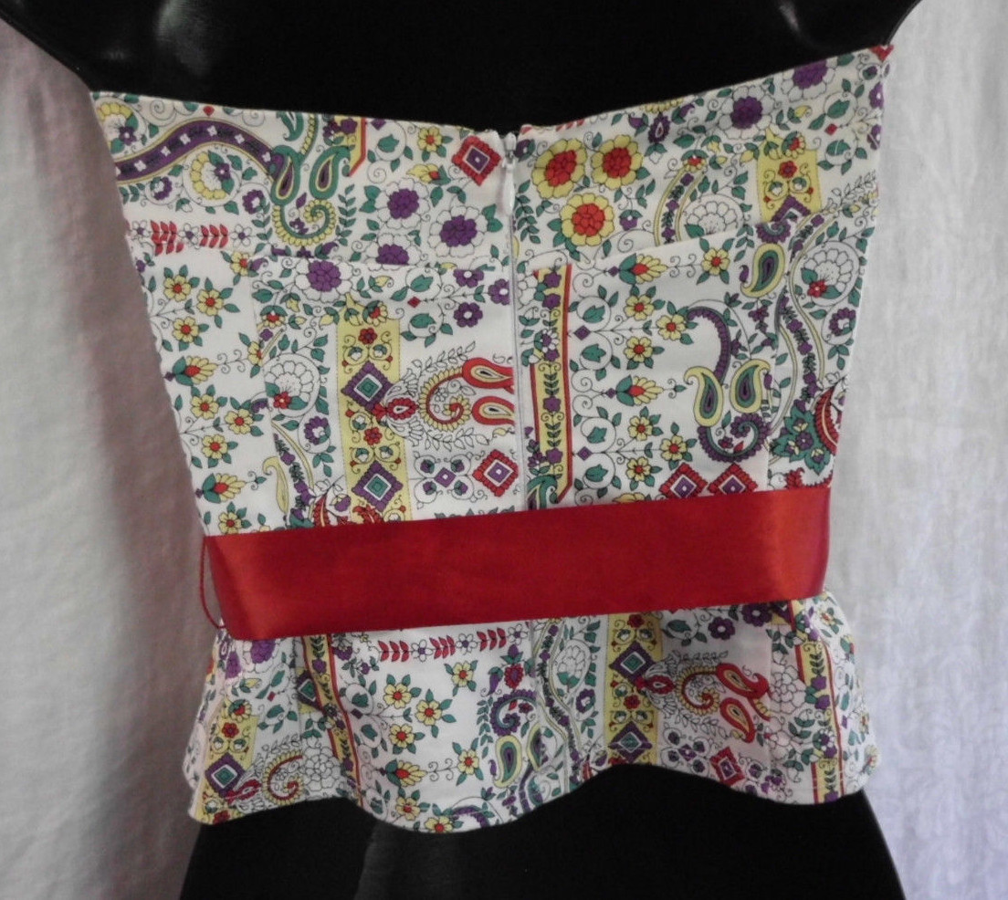 Vintage Notice Strapless Blouse Size 2 Cotton Blend Multi Floral & Geomet Lined