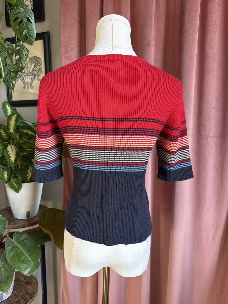 Vintage 90’s Crazy Horse Liz Claiborne Women’s Cotton Top, Red Striped, Size S