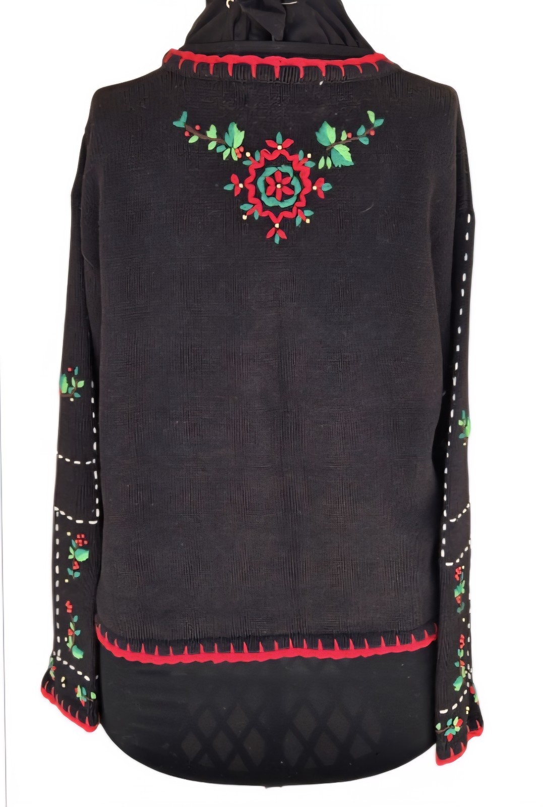 1990s HAMPSHIRE STUDIOS Black Christmas Cardigan Beaded & Knit Details Size L