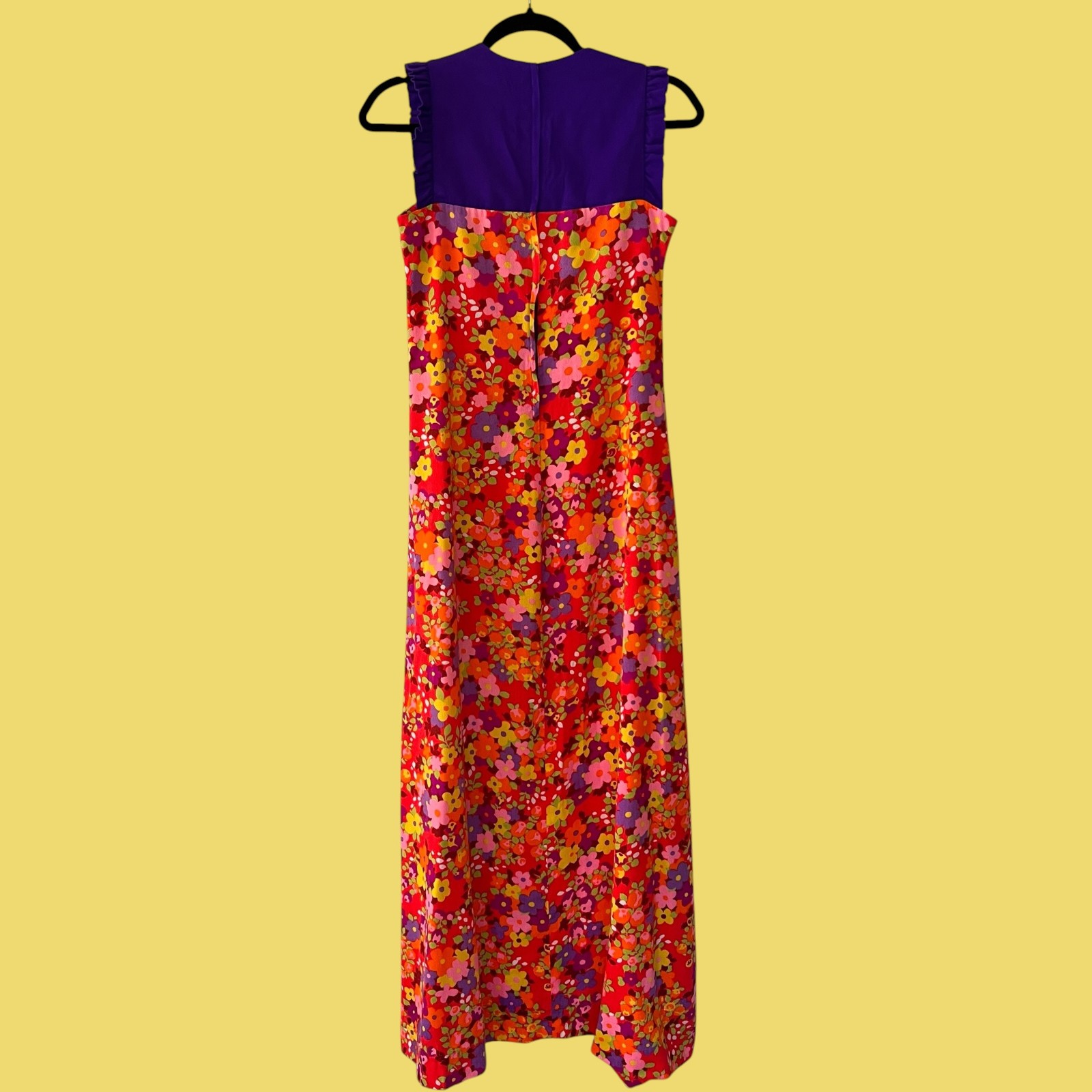 Vintage 70s Neon Barkcloth Hawaiian Maxi Dress, XS