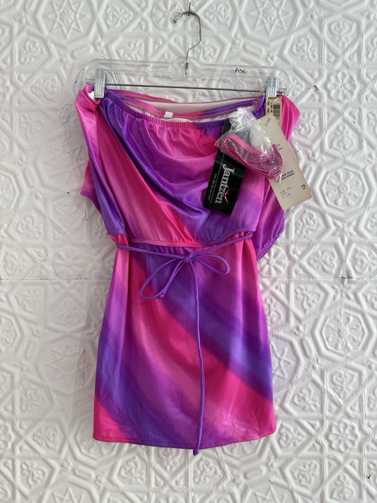 vintage 1980s NWT Jantzen bathing suit red pink purple rainbow boho size 14