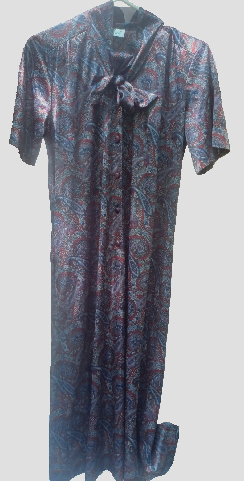 VTG Ina Carol Short Sleeve Paisley Button Dress, Pussy Bow, 1 Side Pocket sz S