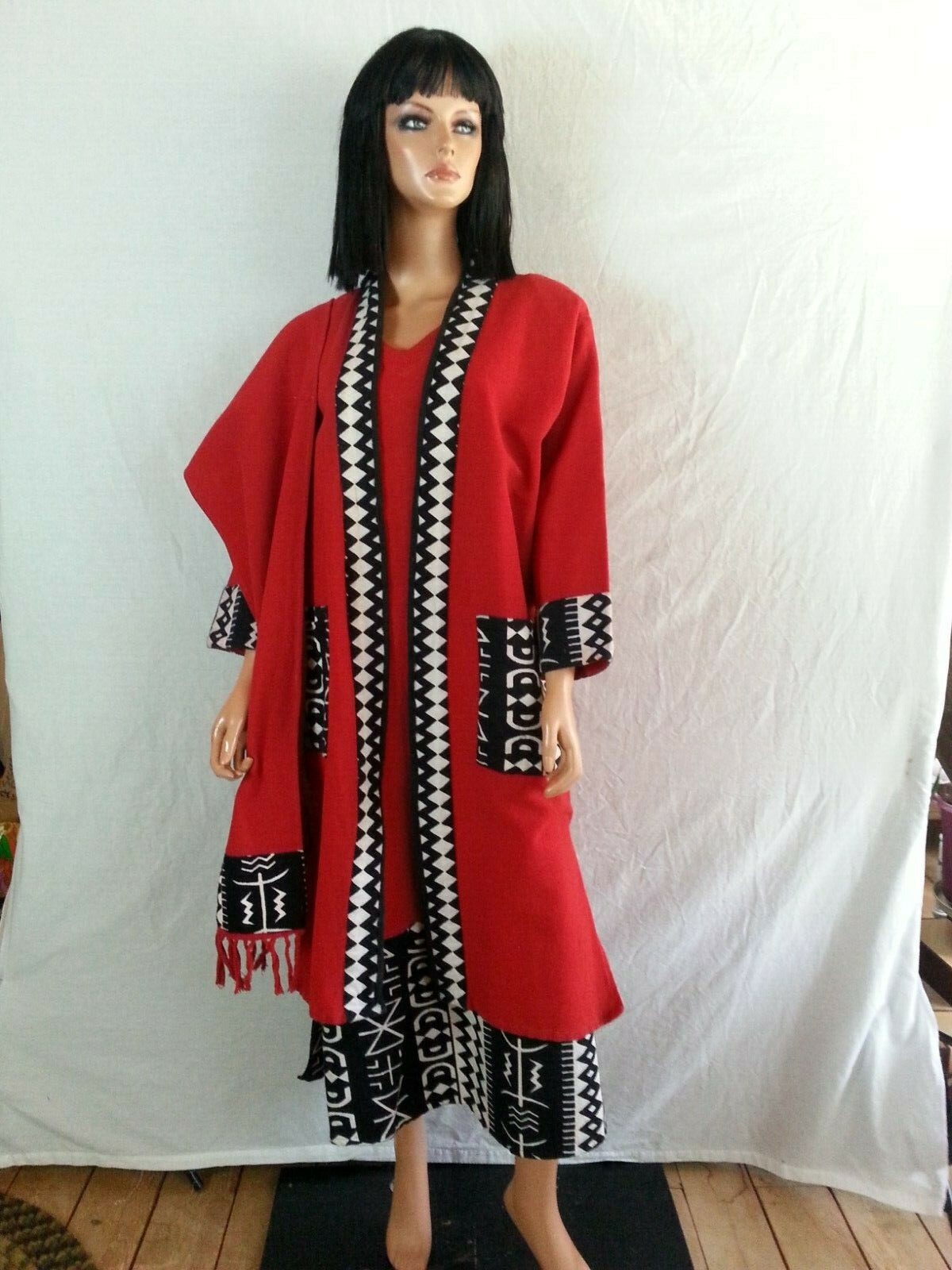 Pegasus Fashion 3 PC Dress Suit Coat Shawl Red Black White Ethic 1 SZ REG to L