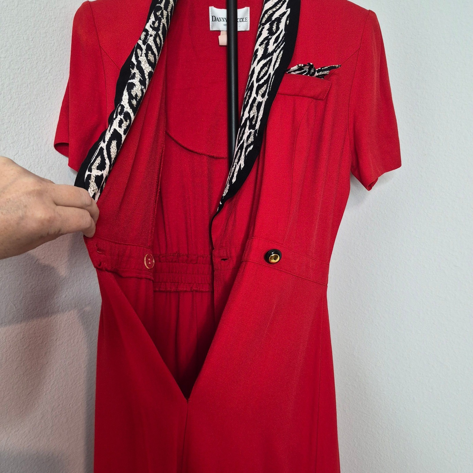 Vintage 80s Danny & Nicole Red Dress Animal Print 8 Made in USA Maximalism Retro