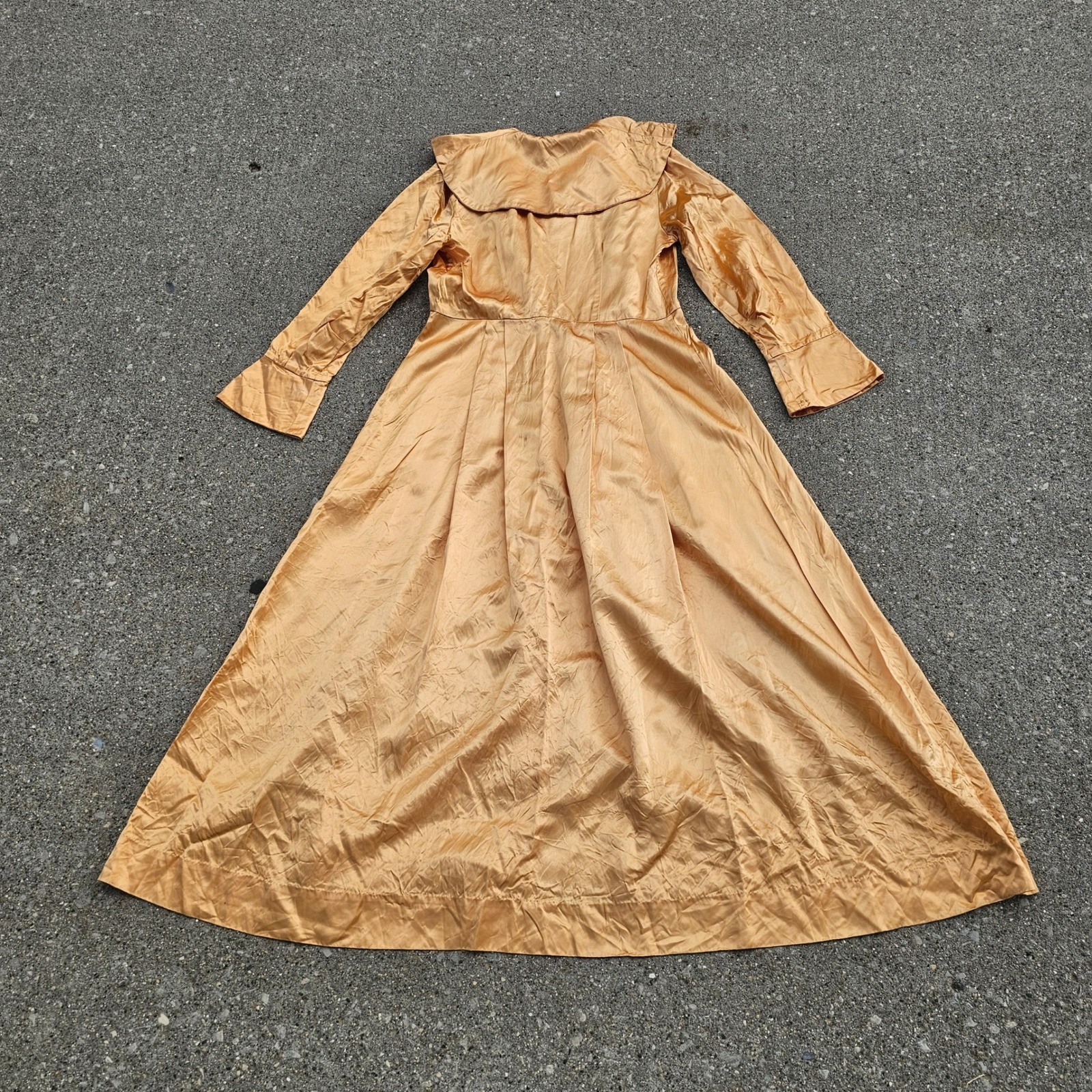 Vintage 40s Satin Gold Apricot Jacket Collar Double Breasted Coat Dressing Gown