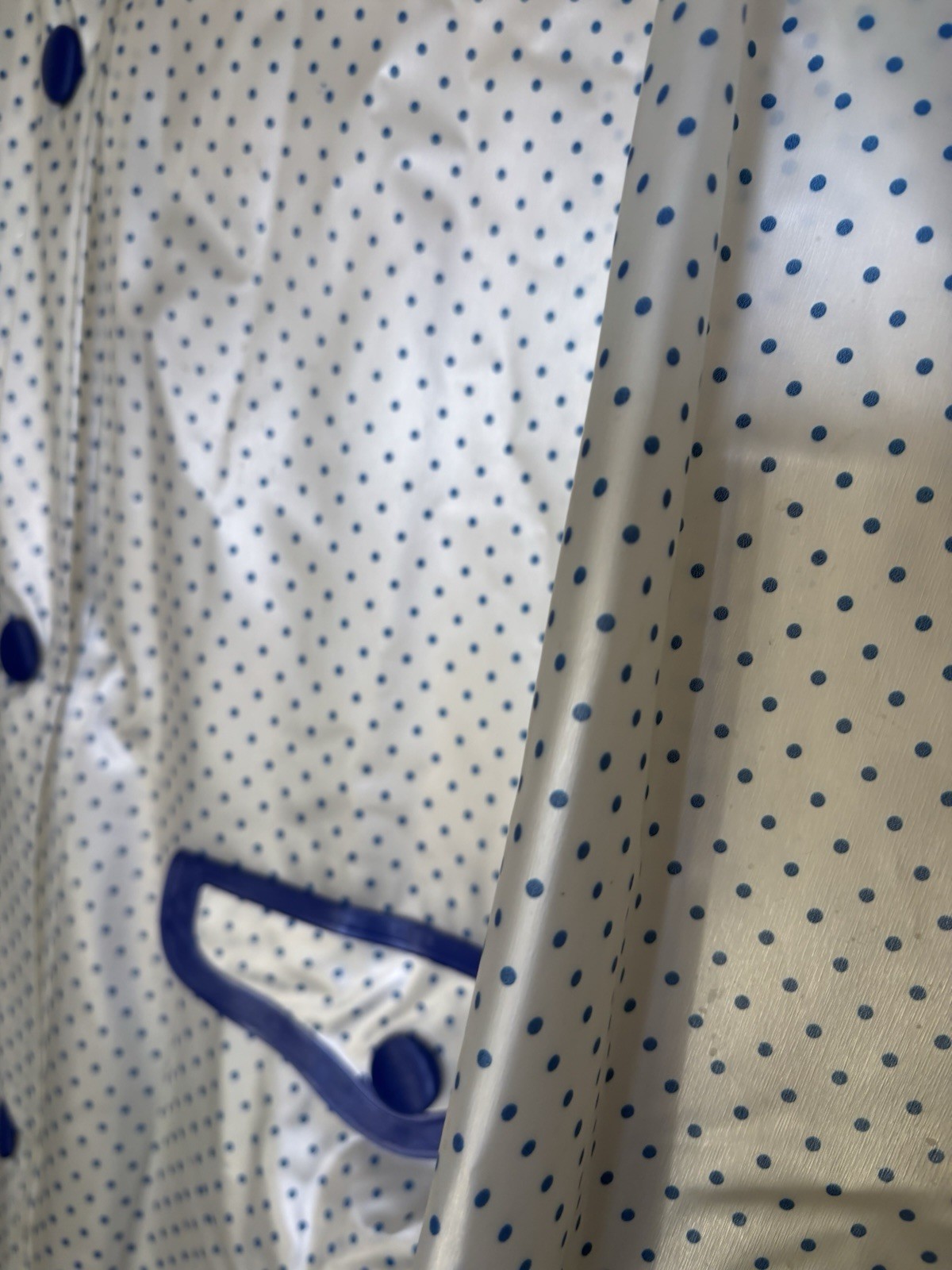 Vtg 60s Atomic Mod Lady Chesterfield Polka Dot Vinyl Raincoat & Cap Set L 14/16