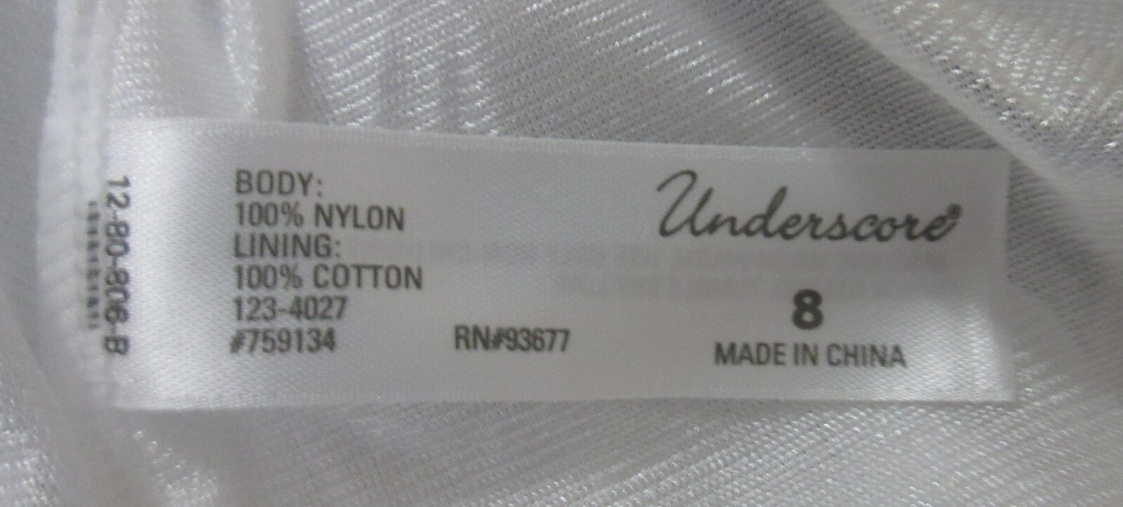 UNDERSCORE WHITE nylon w/ cotton lined crotch brief style panties 8 / XL NEW