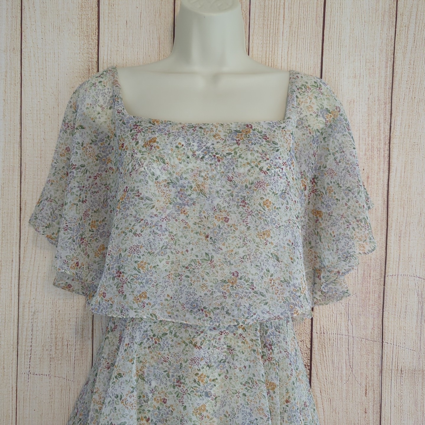 60s / 70s Vintage Marita Anthony Muto Dainty Floral Tiered Tulle Dress Small