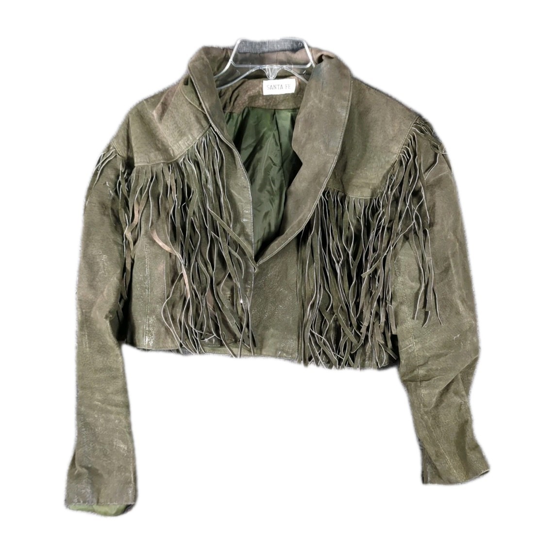 Vtg 70s 80s Santa Fe Suede Leather Cropped FRINGE Jacket Western Sz M