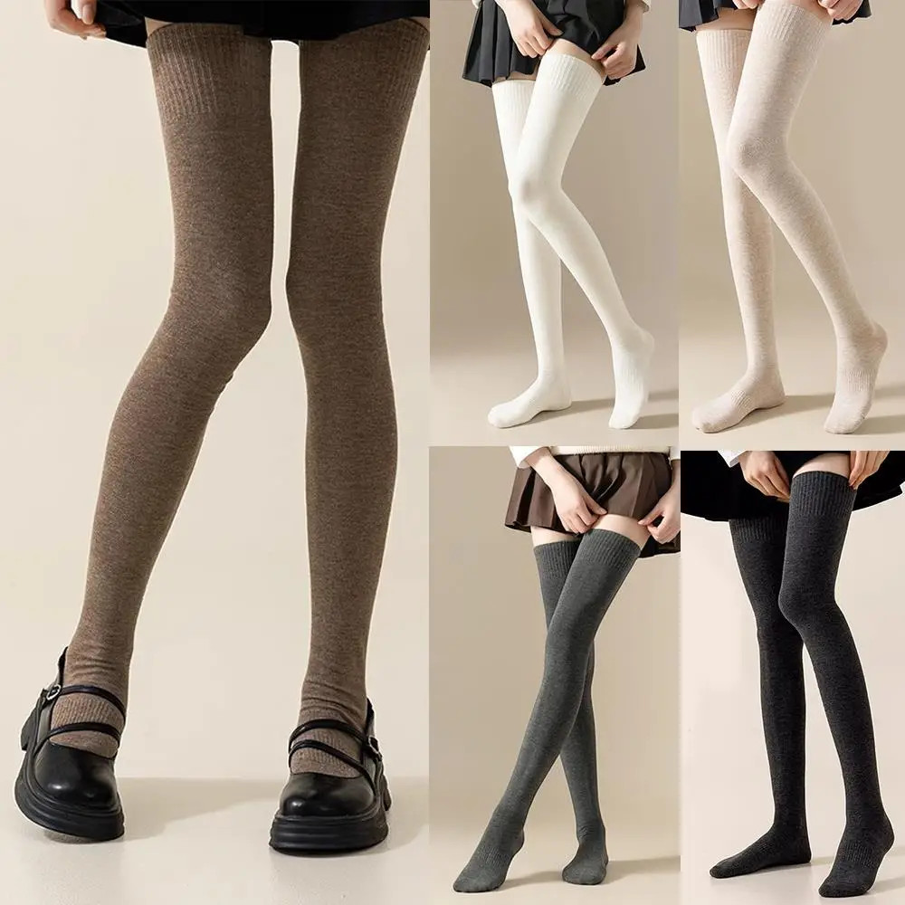 Winter Thigh High Socks For Women 100cm Lengthened JK Lolita Stockings Solid Col