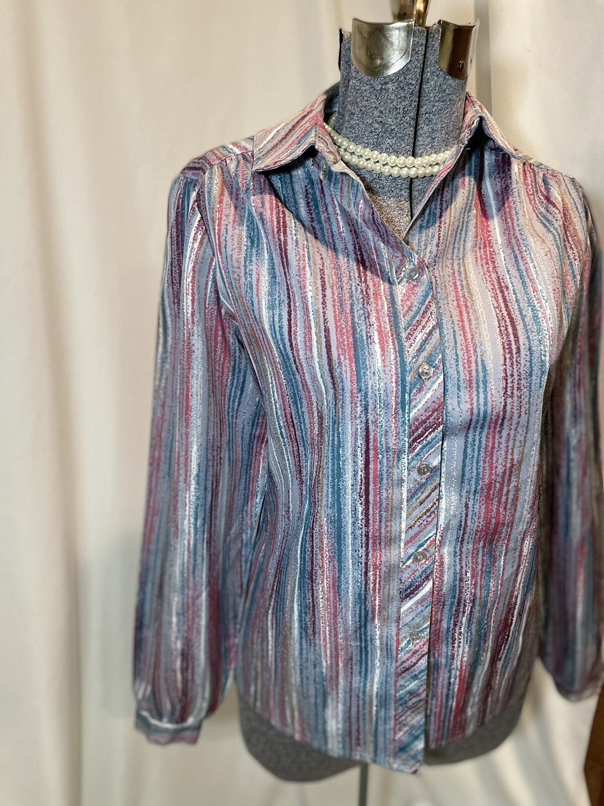 Vintage 70’s Disco Shirt By Lady Arrow Size M Medium Secretary Style Or Club