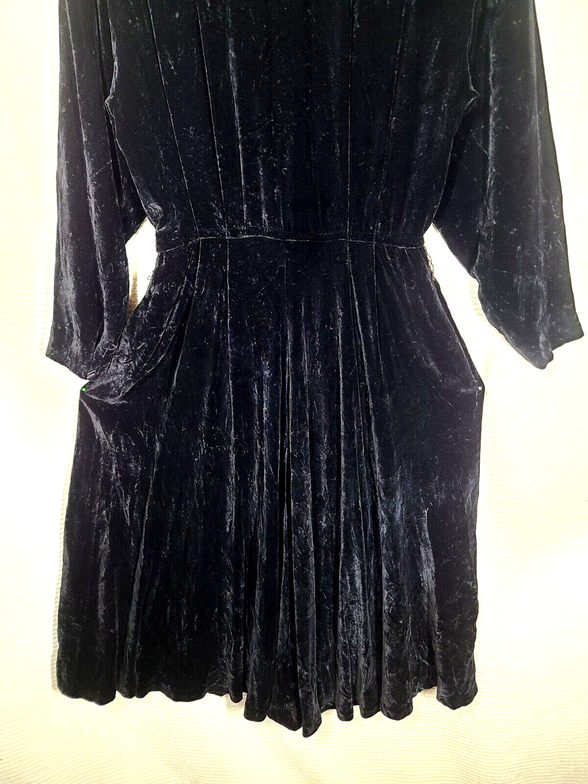 Vtg 90s Velvet Bias Dress Black Silk Rayon Velour Drapey Skirt Button Back 8 M