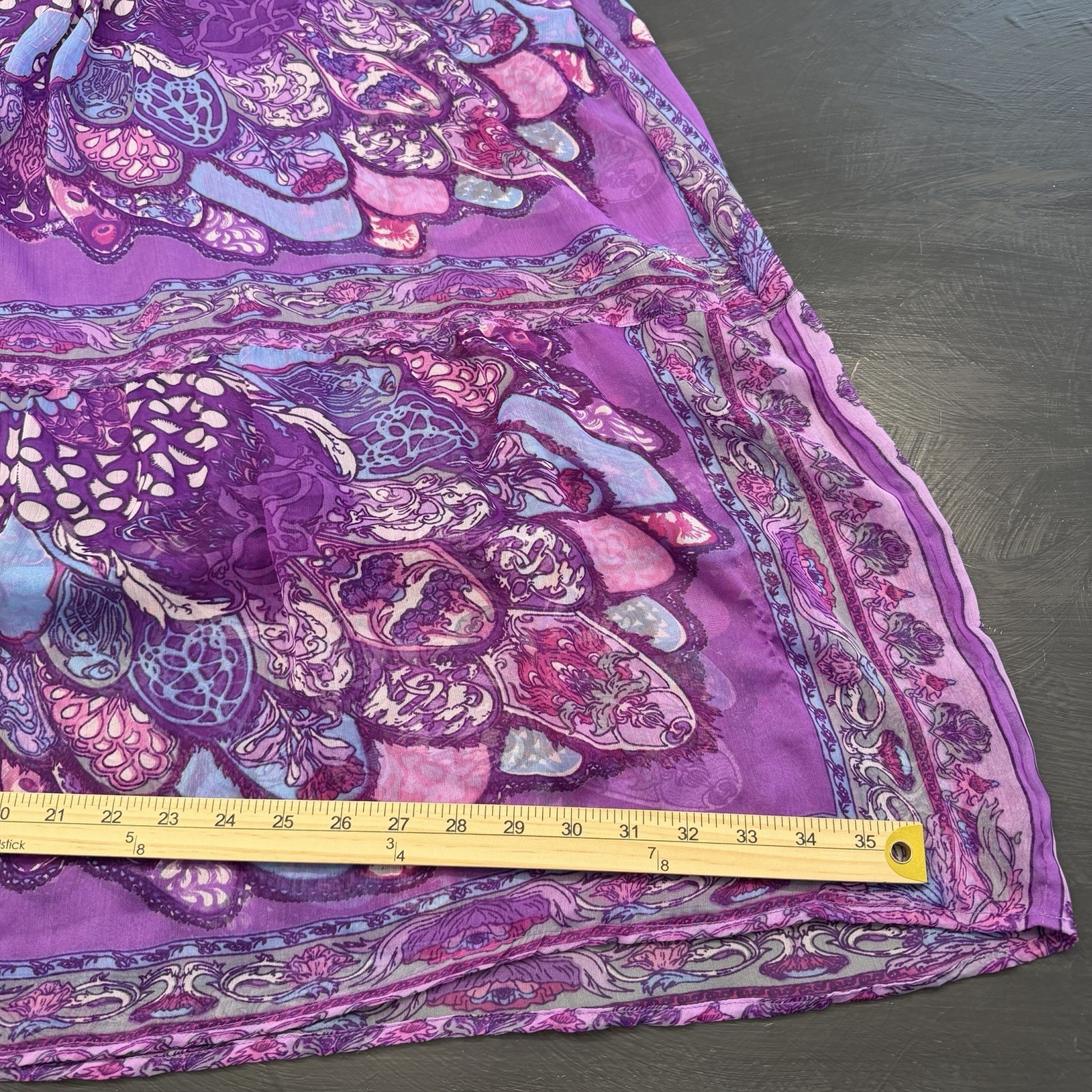 Vtg BLAIR Purple Chiffon Maxi Dress Sz Sm Petite Paisley Boho Butterfly Fairy
