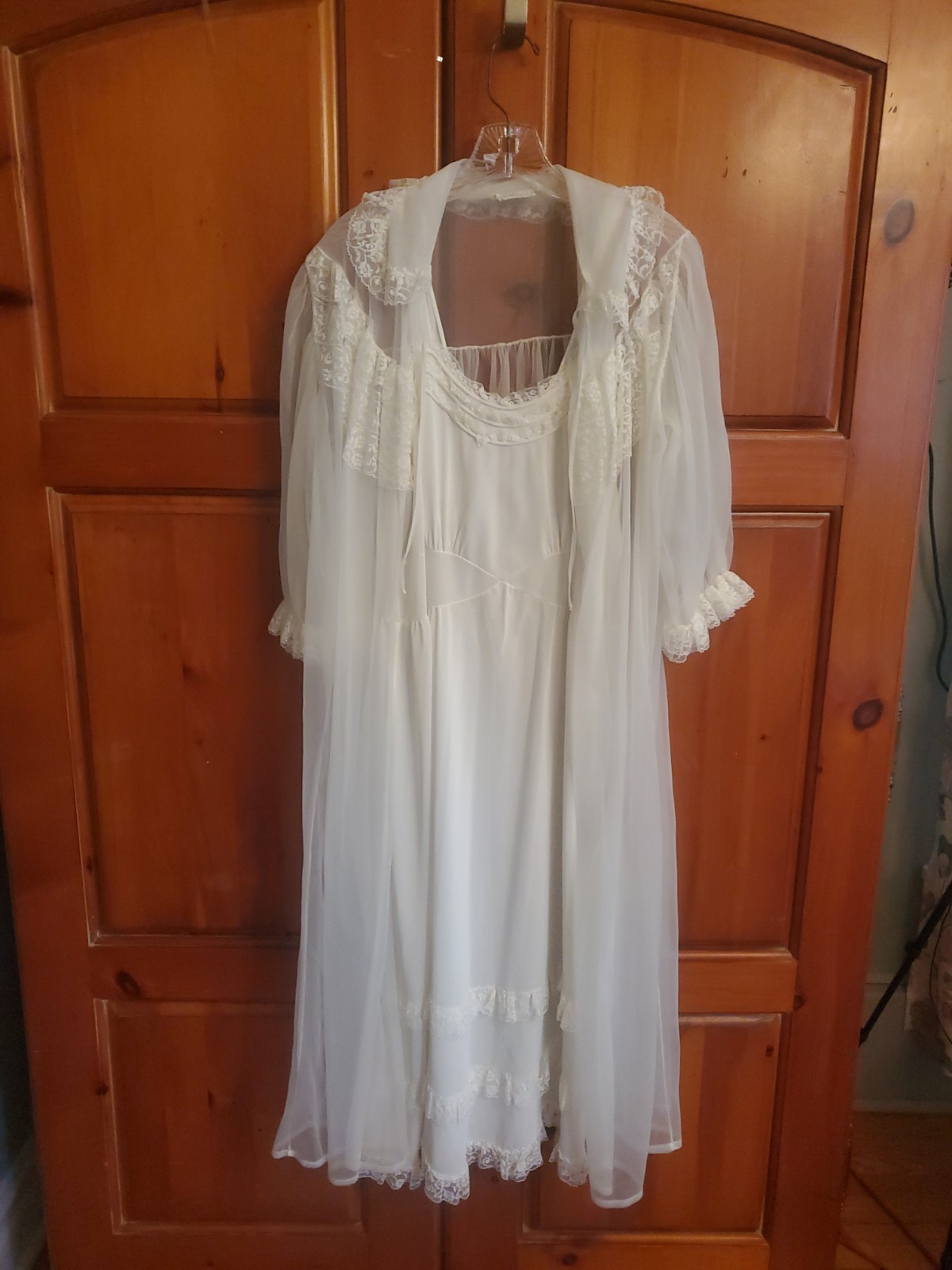 Vintage Nan Flower Peignoir Set Size 36 Whitej Nylon Lace Trimmed
