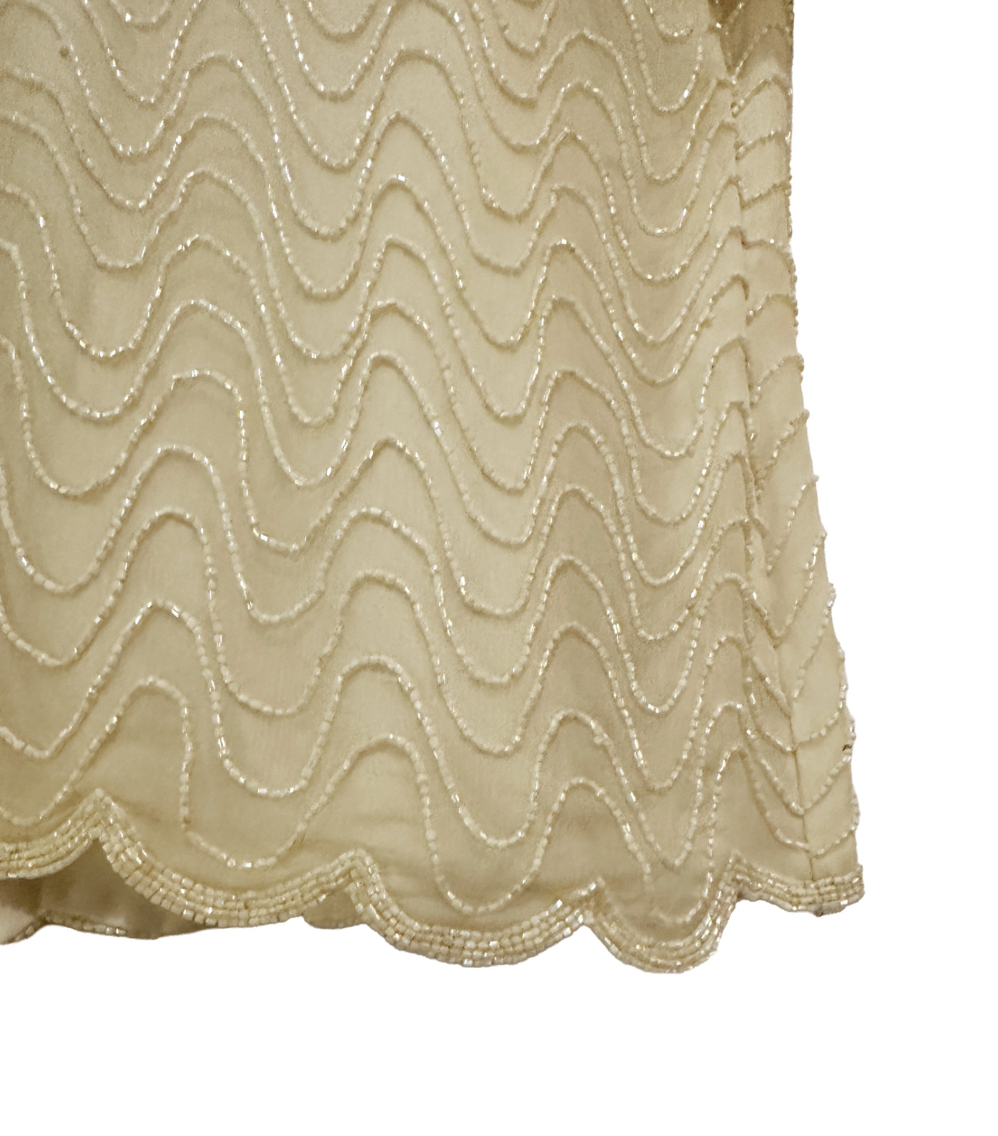 Vintage Scala 100% Silk Beaded Wave Top Cream Evening Cocktail Blouse Medium