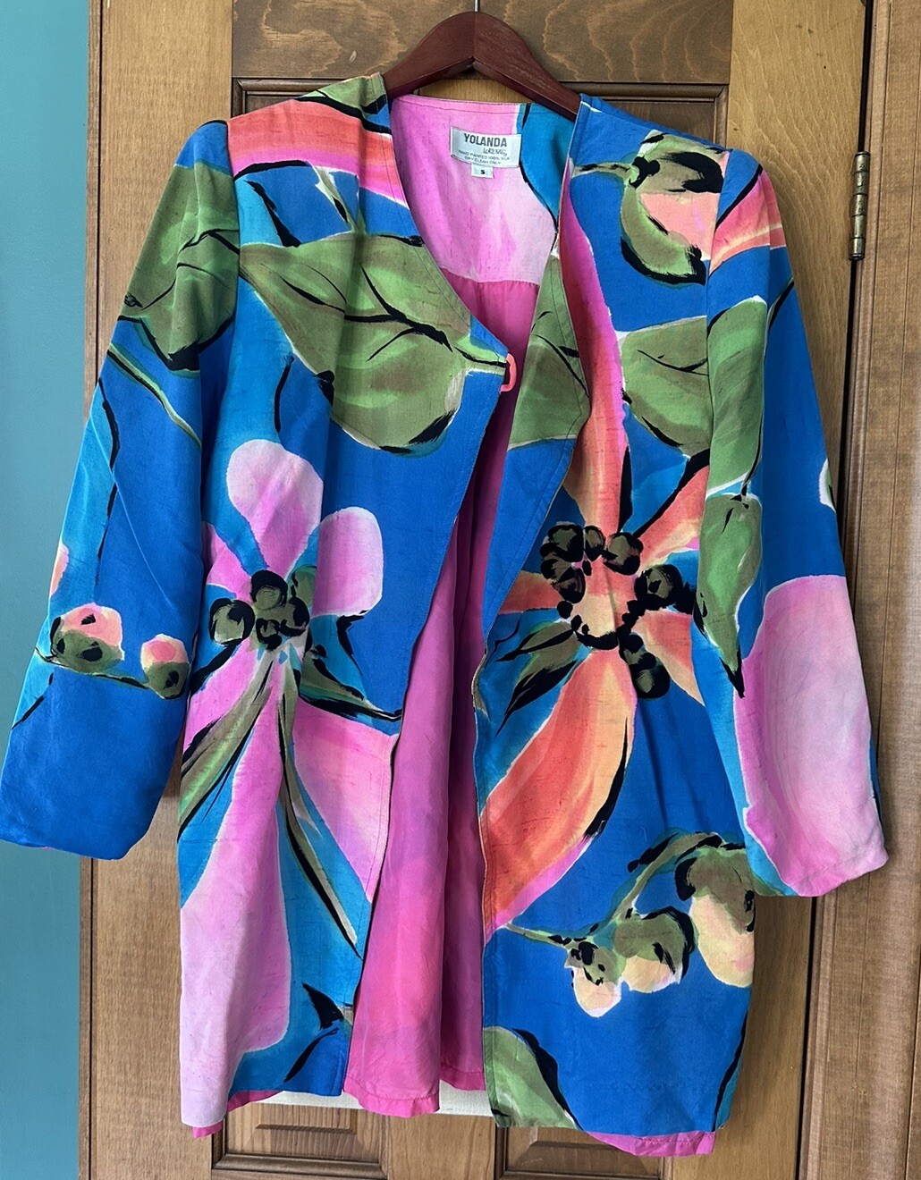 Vintage Yolanda Lorente Hand Painted 100% Silk Jacket/Blazer Size S Art Unique
