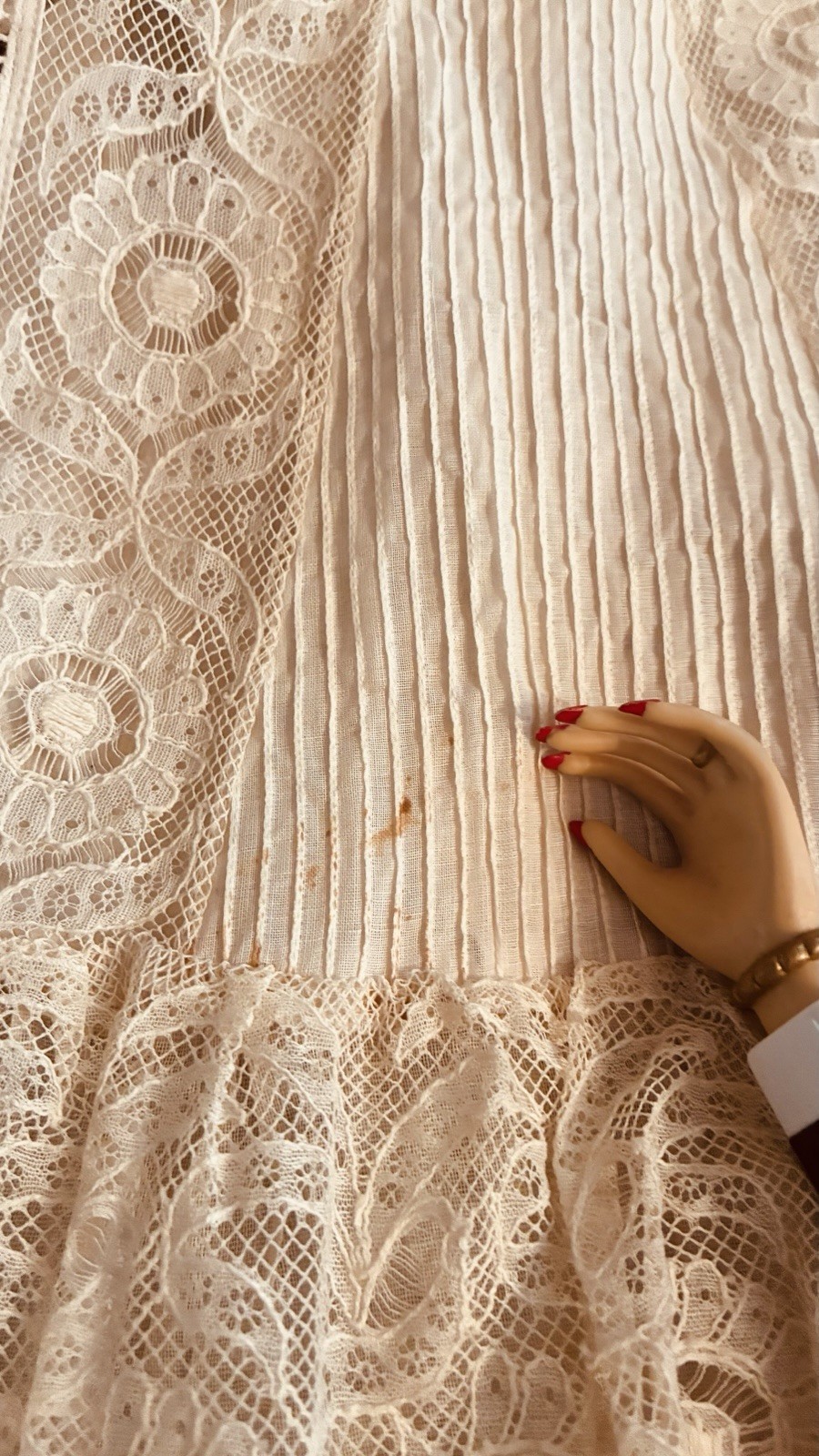 Edwardian White Cotton Petticoat Spider Medallion Brussels Lace Eyelet Ladders