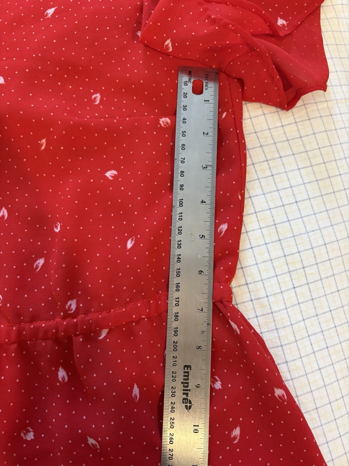 Vintage Unlabeled 70s Floral Small Poka Dot Dress Short Sleeve Red Dress Sz M