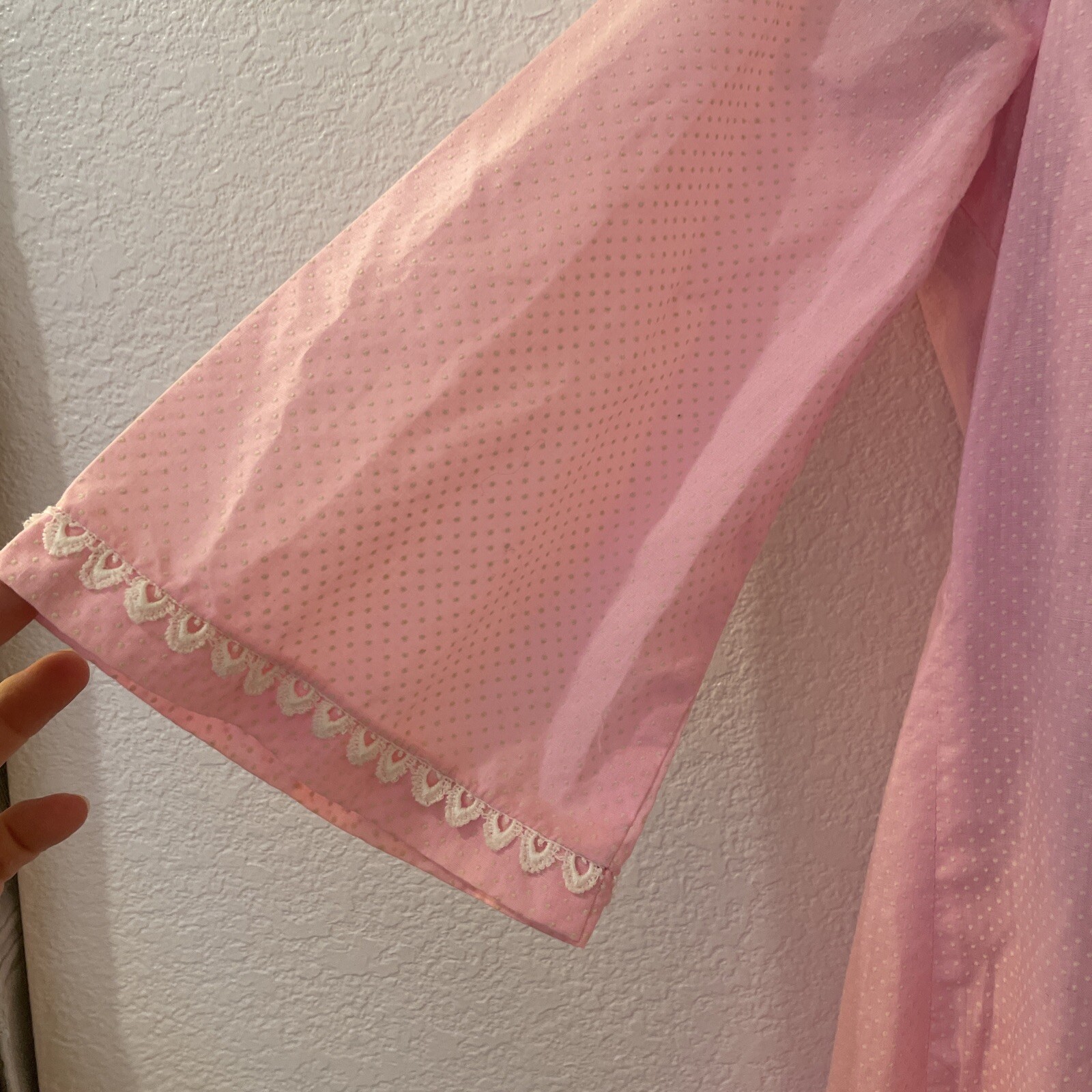 Vintage Hawaiian McINERNY Maxi Dress Pink Dot Swiss Sheer 3/4 Sleeves Size 10