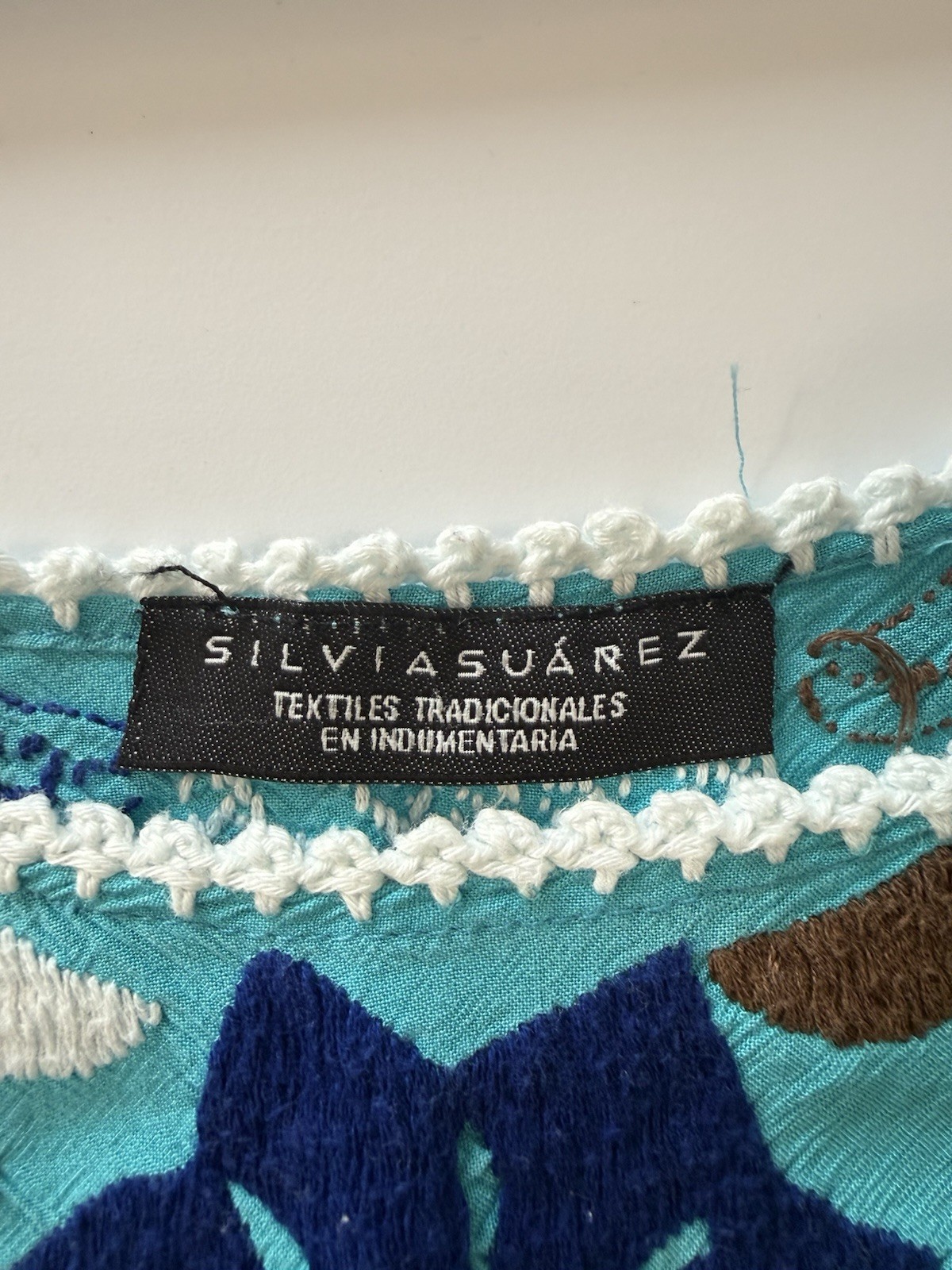 Silvia Suarez Traditional Textiles Embroidered Cap Sleeve Top in Blue Size XS/S
