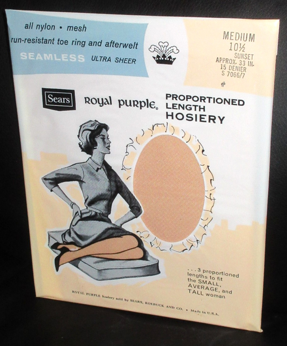 Vintage Royal Purple Nylons Size Sears 10.5 Medium SUNSET Beige Taupe STOCKINGS