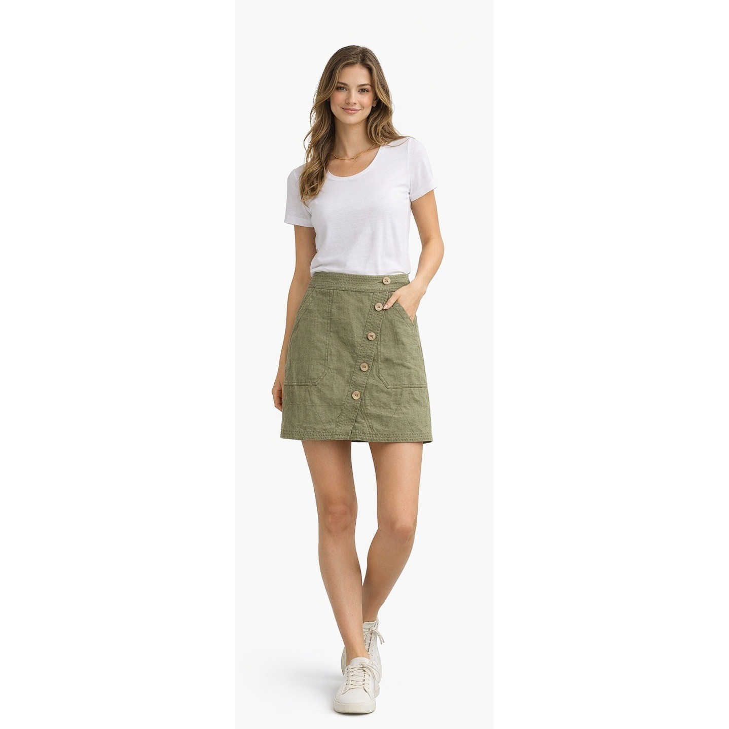 ANTHROPOLOGIE Olive Green Button Front Mini Skirt Size US 2 Utility Style