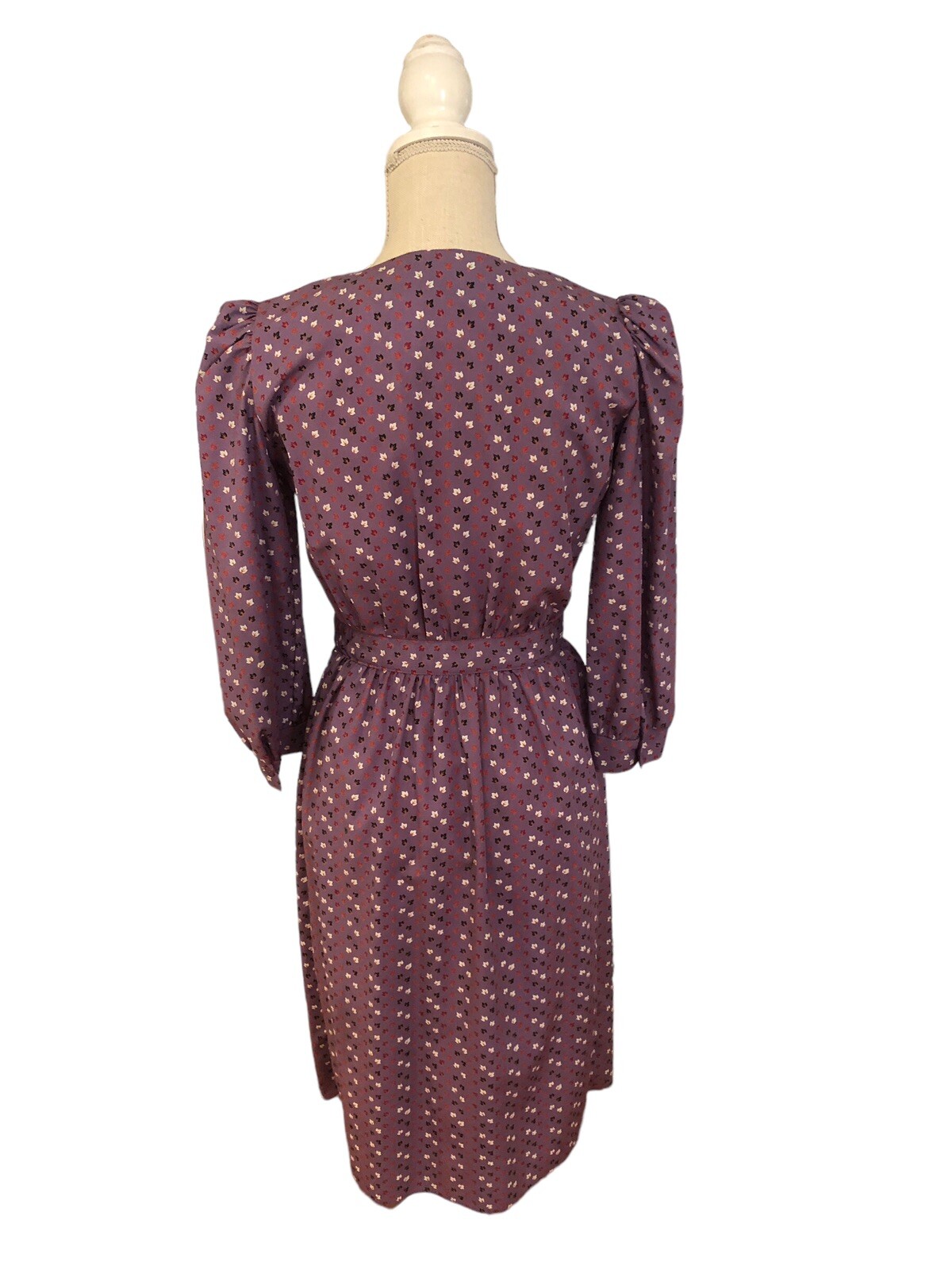 Vintage Murray Meisner Dress Plum Purple Fall Leaf Leaves Design XS Union Made