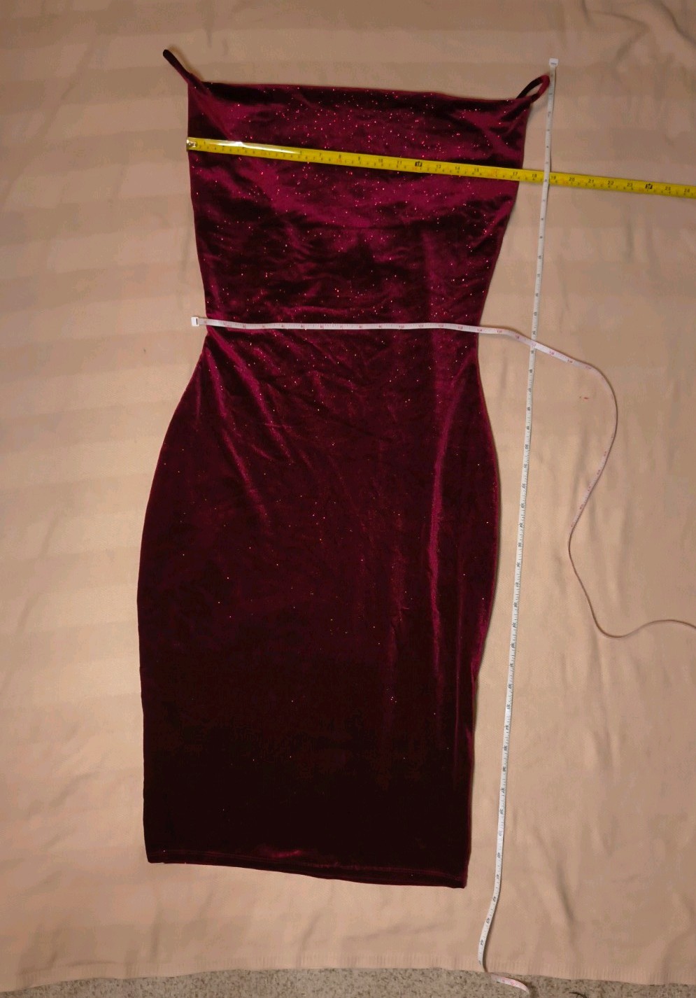 Sexy Vintage Velvet Red Dress Pencil Pinup Glam Sparkle Size L -Fits Like M -P22