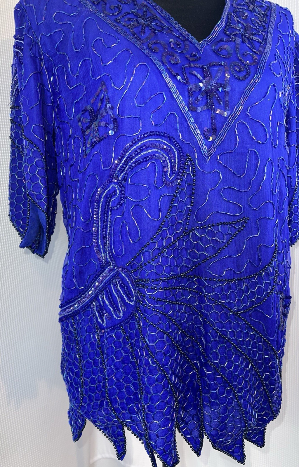 Vintage Tan-Chho Beaded Silk Dress 2 Piece Altered Size Medium Sequin x103