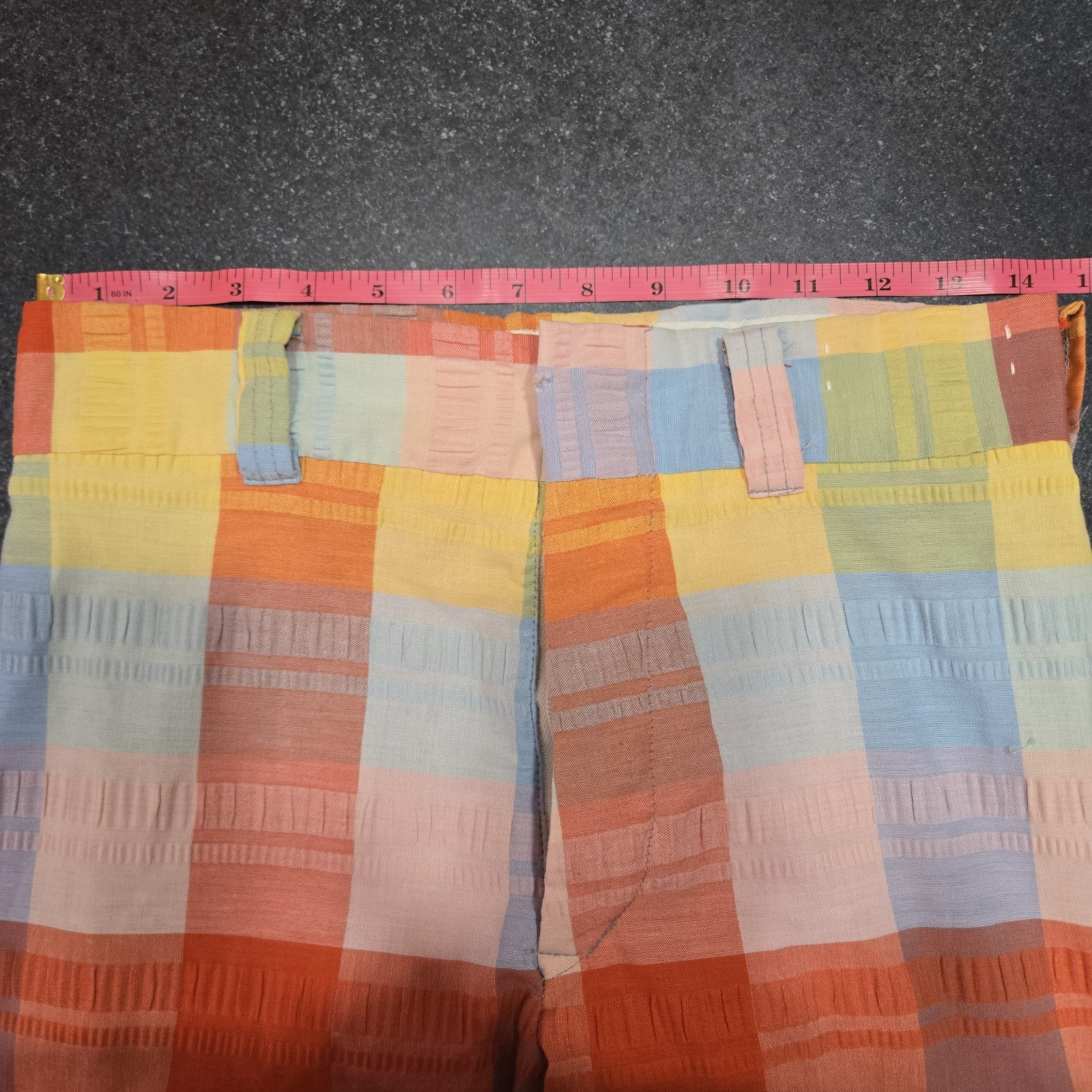 Rare Vintage 70s Plushbottoms High Waisted Rainbow Plaid Bell Bottoms 25″