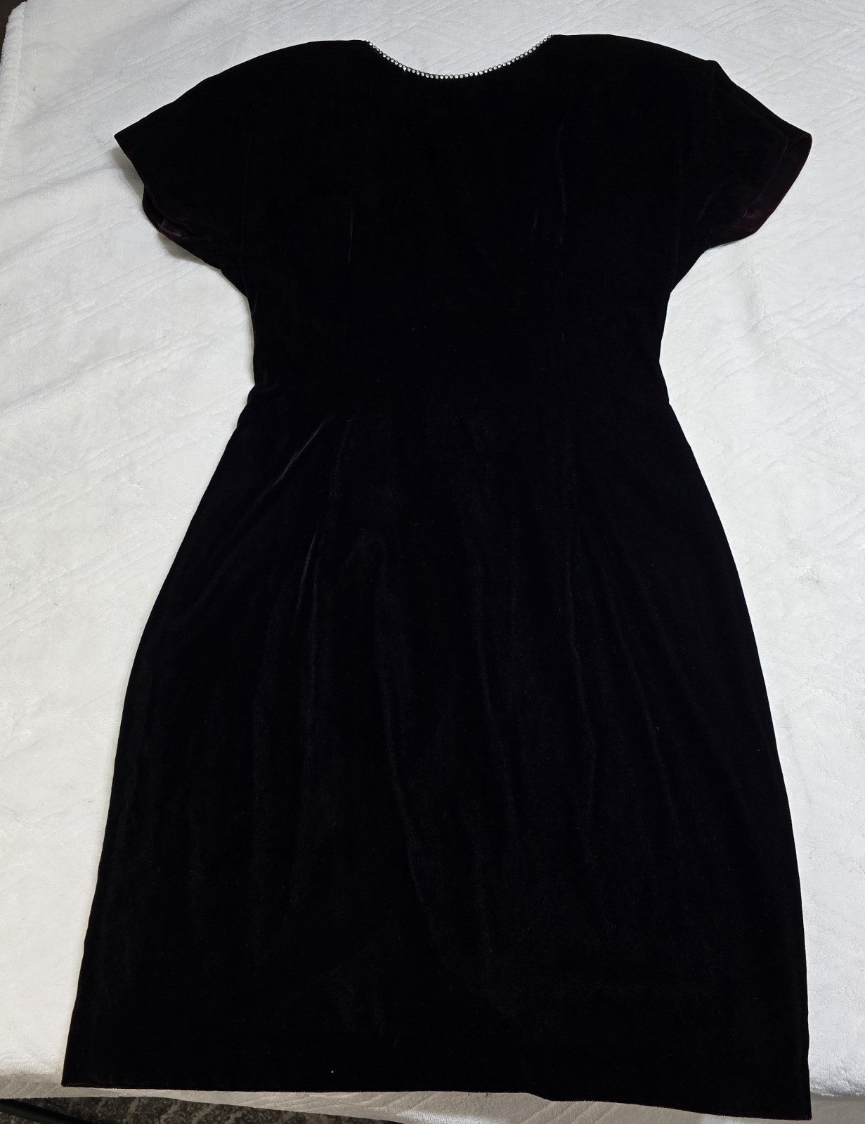 Datiani Black Burgundy Velvet Dress 6 Open Back Satin Bow Rhinestone Goth Glam
