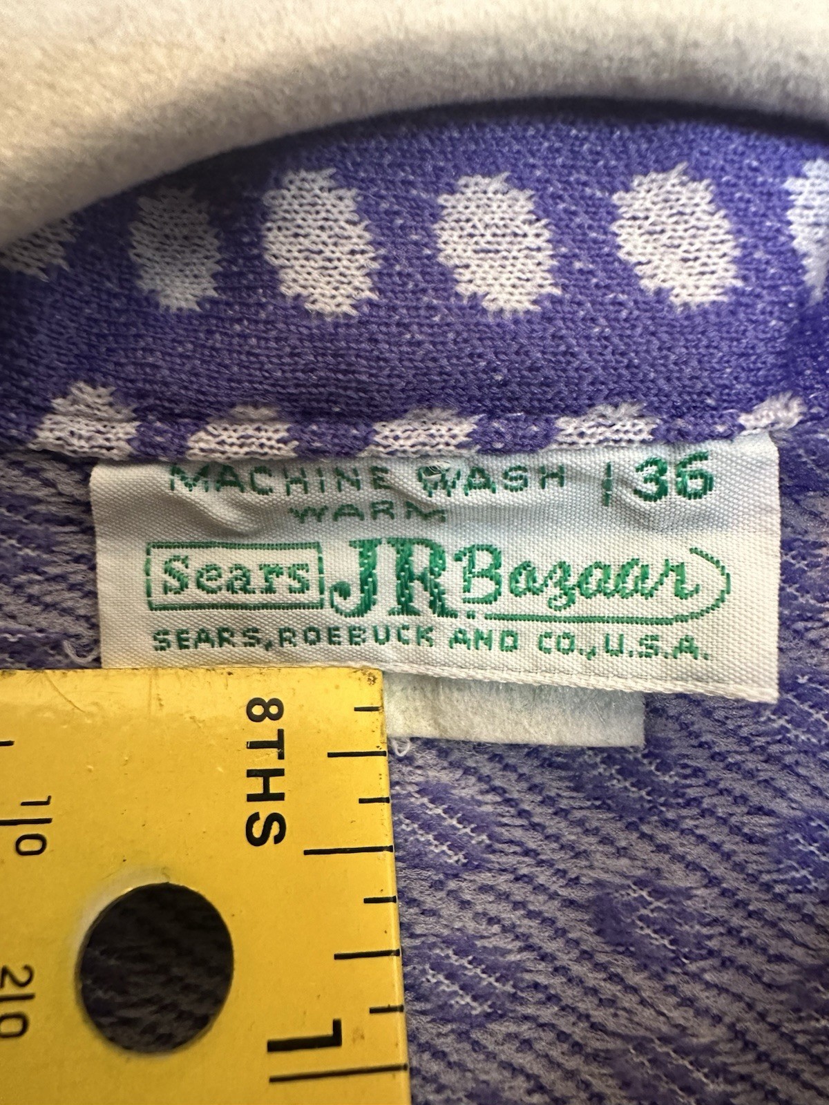 Vintage Jr Bazaar Sears Roebuck & Co Union Made Purple Polka Dot Blouse Shirt