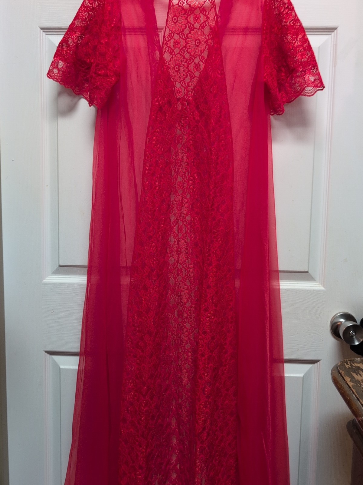 Vintage Lacey Sexy Longline Red V-Neck CoverUp Romantic Women’s 38