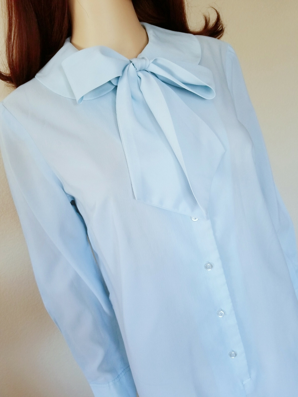 Rare Vintage 1970s Cos Cob Lt Blue Shirt Cute Bow Dress Size 12/13