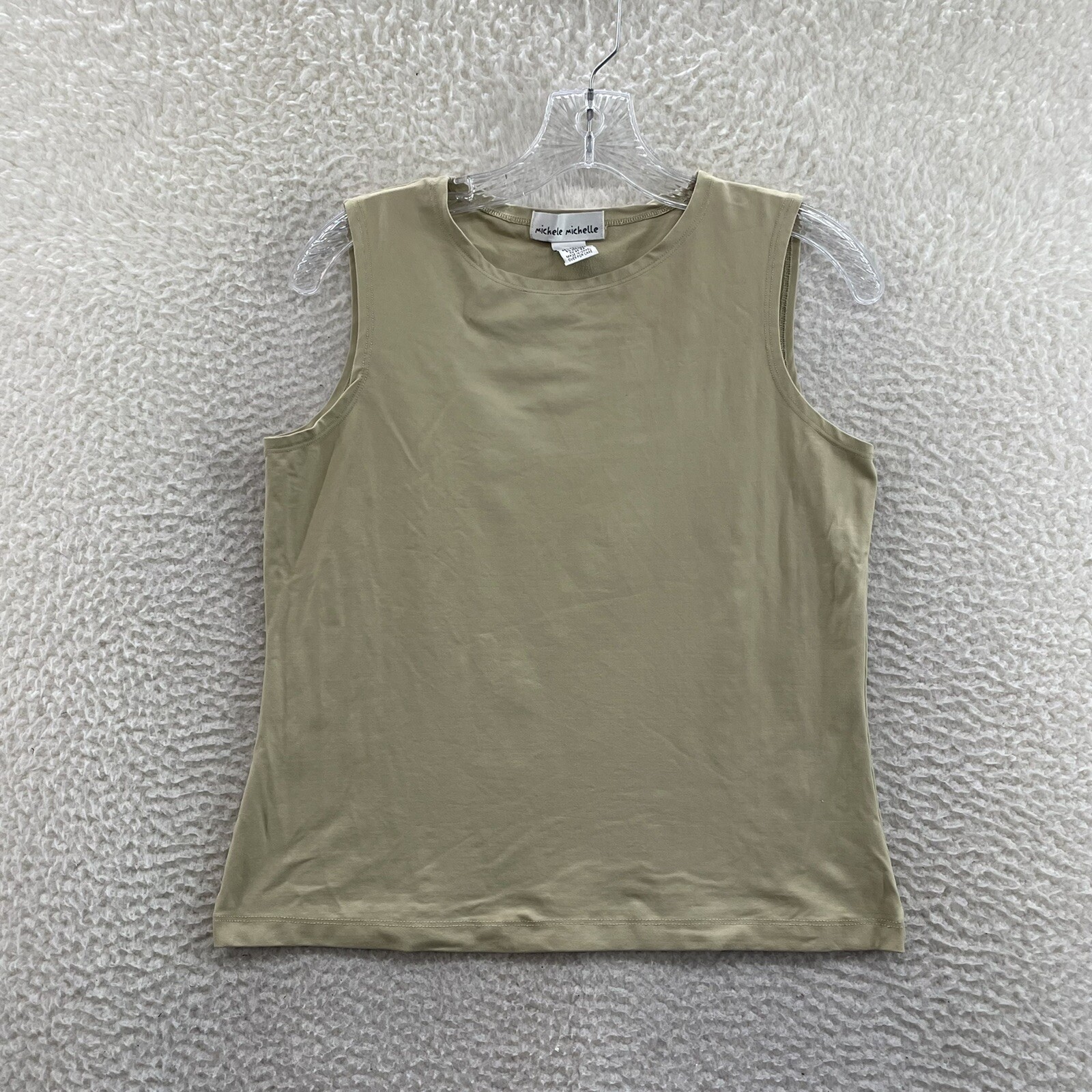 Y2K Vintage Sleevless Top M L Nude Tan Beige Slinky Stretch Basic Minimalist