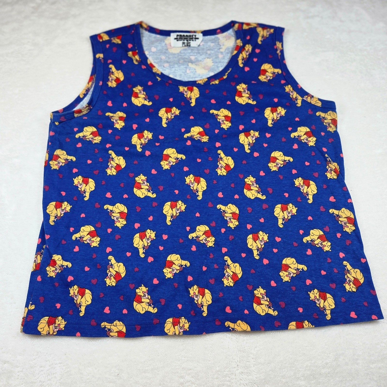 Vintage Croquet Club Plus Winnie the Pooh Piglet Hearts Blue Tank Top Plus