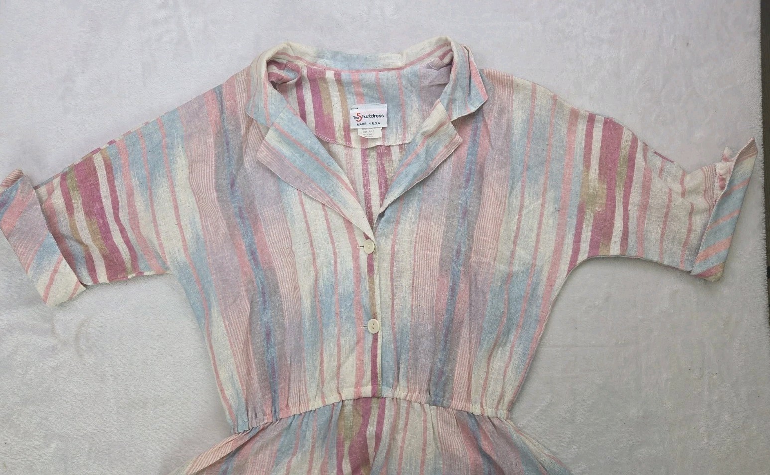 Vintage 1980s The Shirtdress Sears Dress Dolman Sleeve Pockets Pastel Stripe 16
