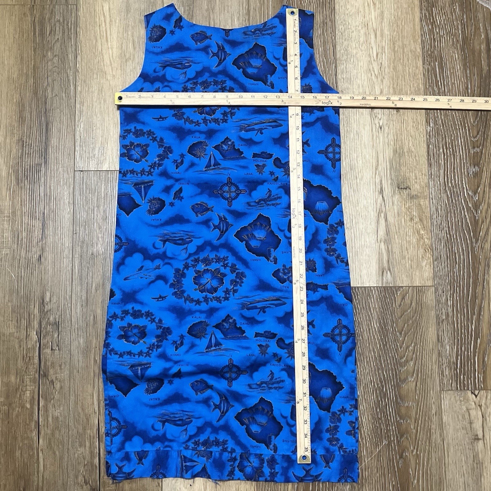 VTG 1960s Ui-Maikai Hawaiian Dress Blue Island Map Print Midi Small Mod Beach