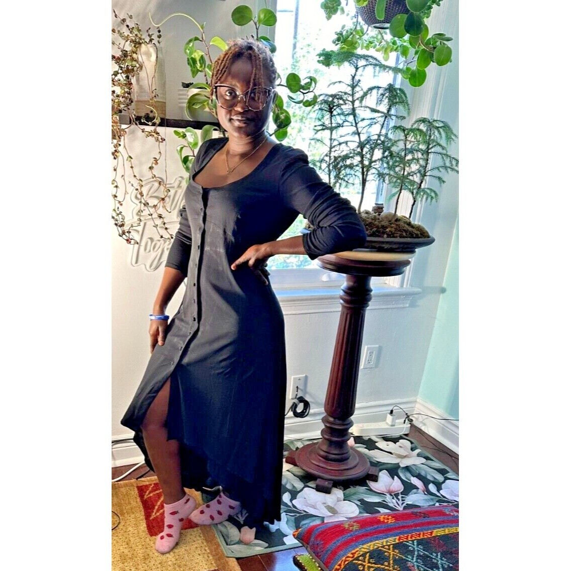 Surinam Paris Black Asymmetrical Dress – L/XL – Elastane Blend – 1970s Style