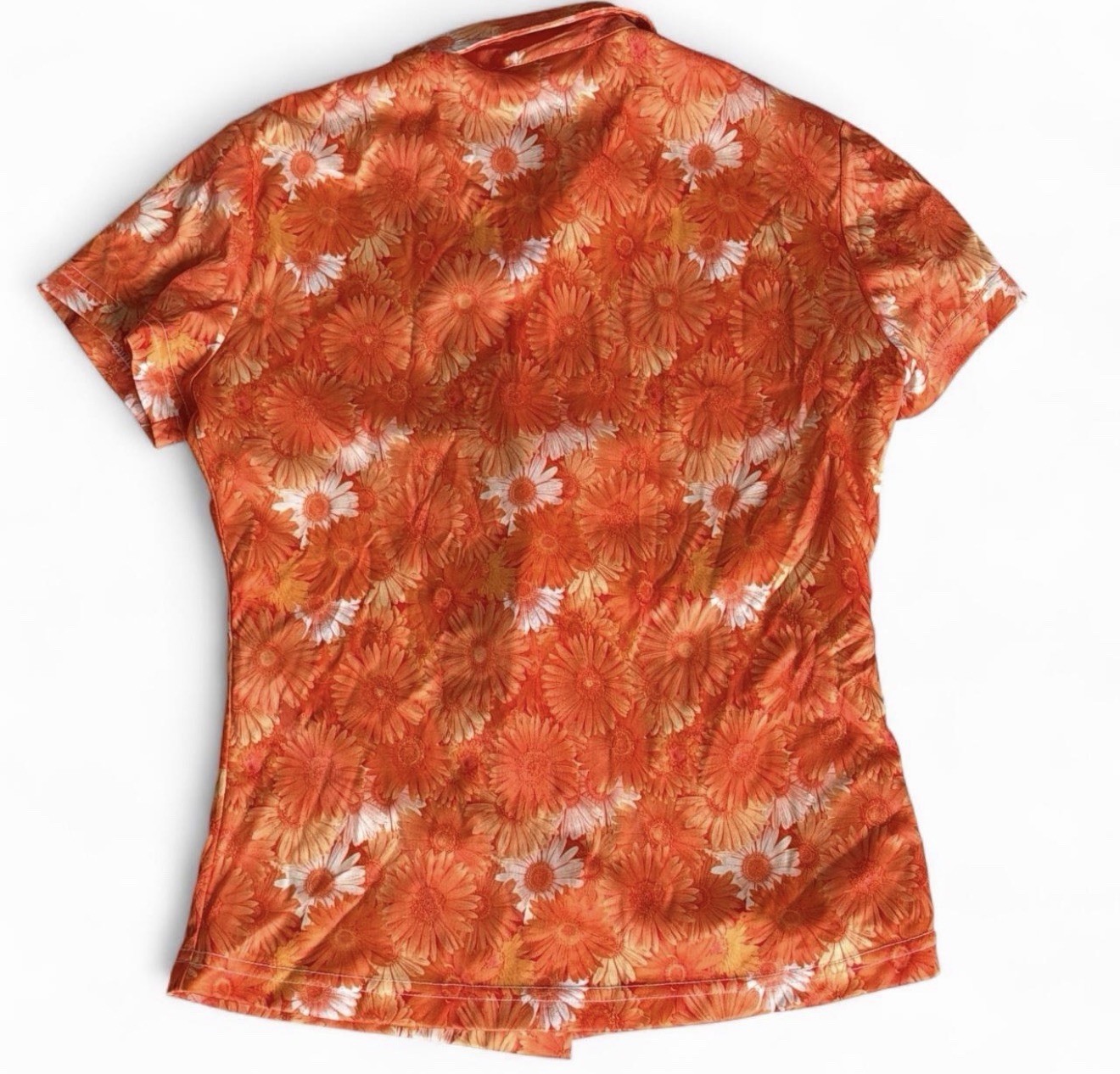 Vintage Joule Orange Floral Button Up Camp Shirt Womens M Hawaiian Y2K Retro USA