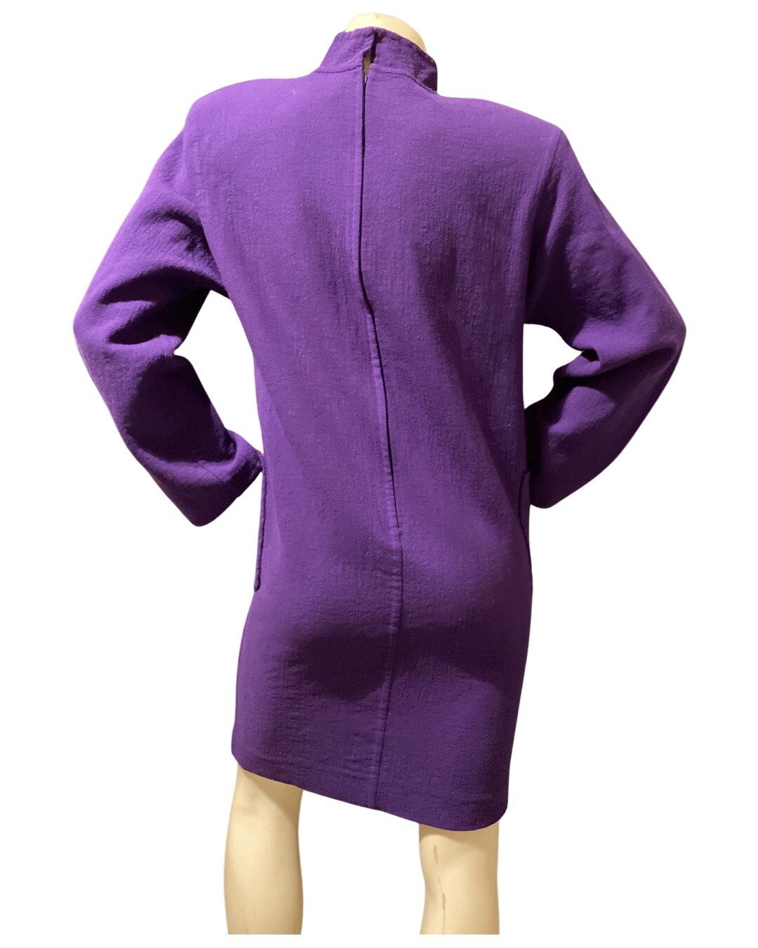 VTG 1980s Carolyne Roehm Couture, Dress Purple Wool MIDI Long Sleeve Pullover 10