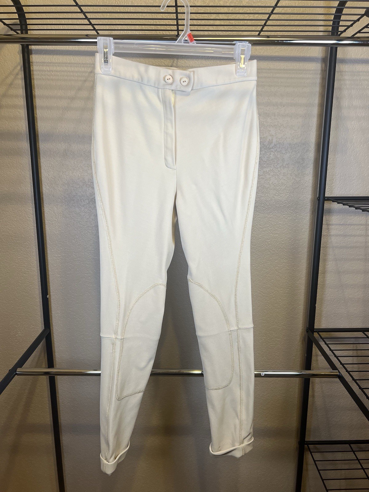Vintage Tape Measure Pants Medium Cream Tan Made in USA High Waist Stretch