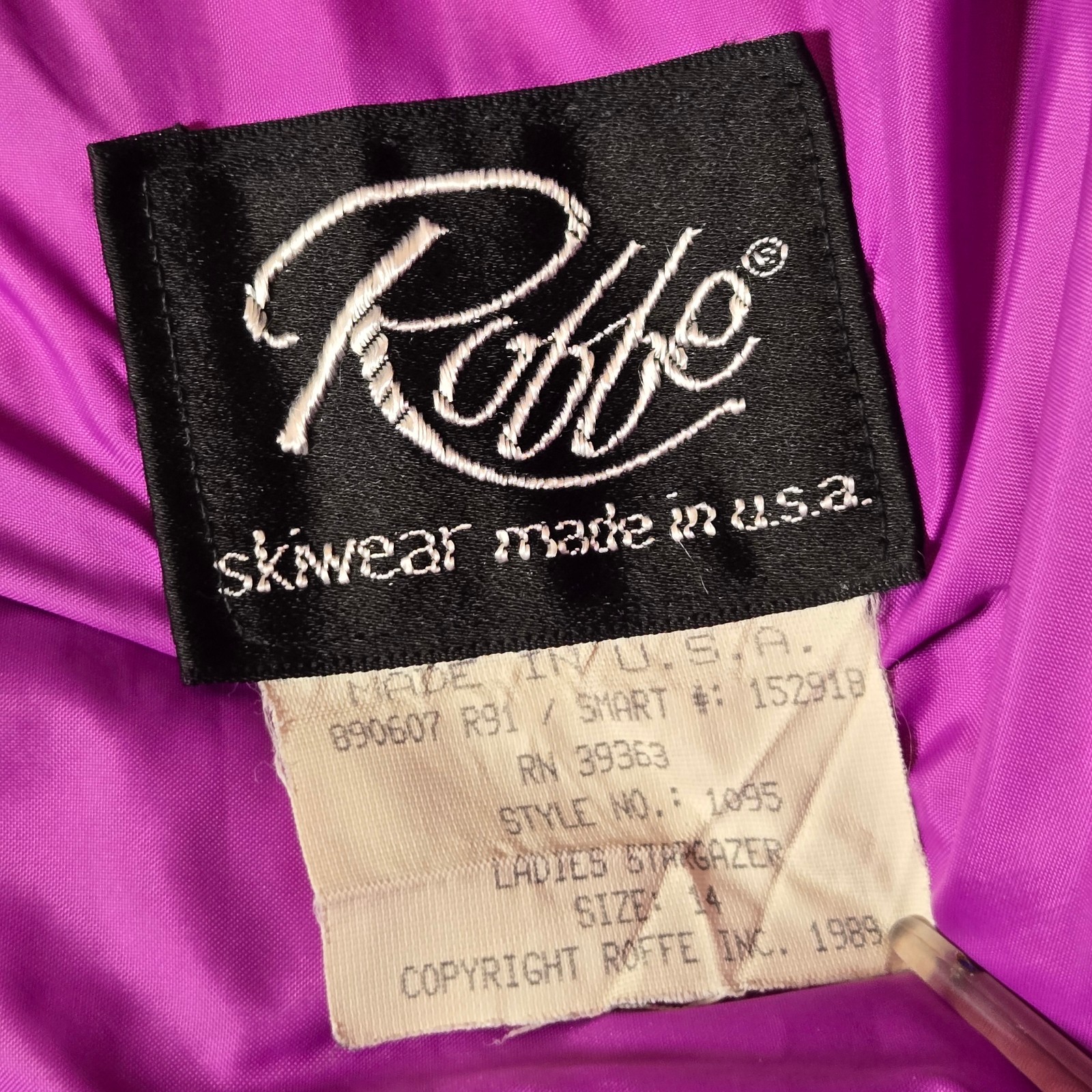 Vintage 1980s ROFFE Ladies STARGAZER 1989 Pink Geometric Ski Jacket – SZ 14