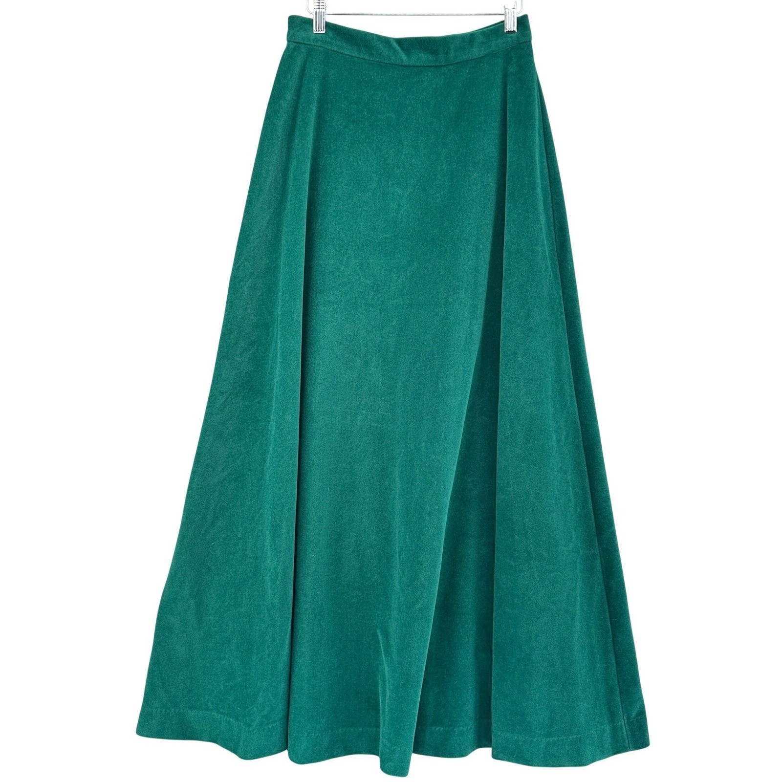 VTG Vanity Fair Green Maxi Skirt A-Line Velour Feel Made USA SZ XS 27×41 Cottage