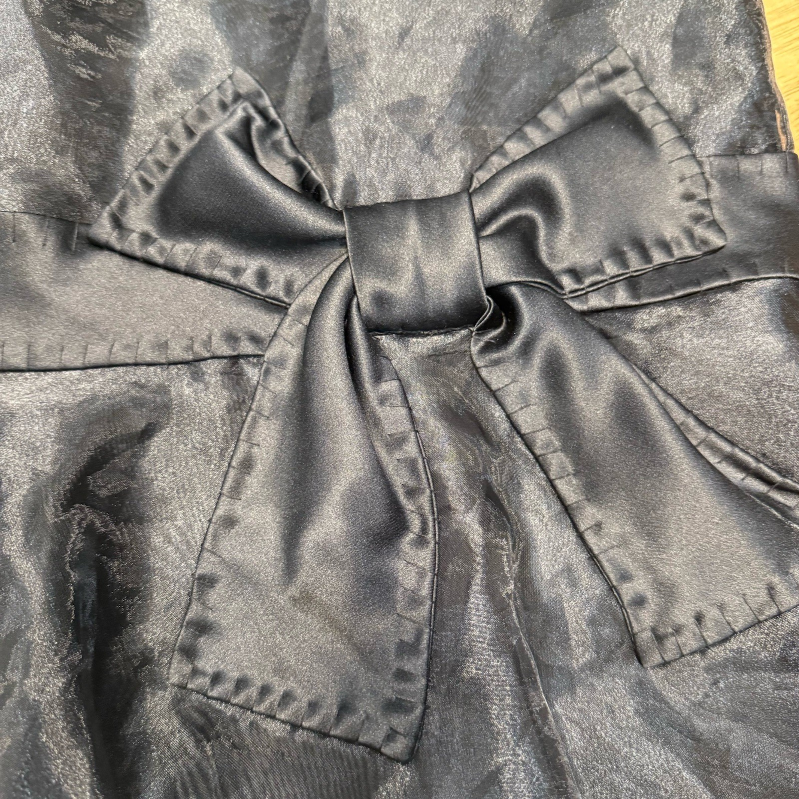 Vtg 80s Victor Costa Black Organza Party Skirt Large Satin Bow Flared Retro Glam