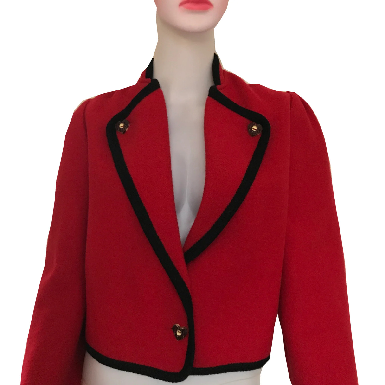 Vintage 1960s Alphorn Bavarian Wool Crop Jacket Red Black Sz M