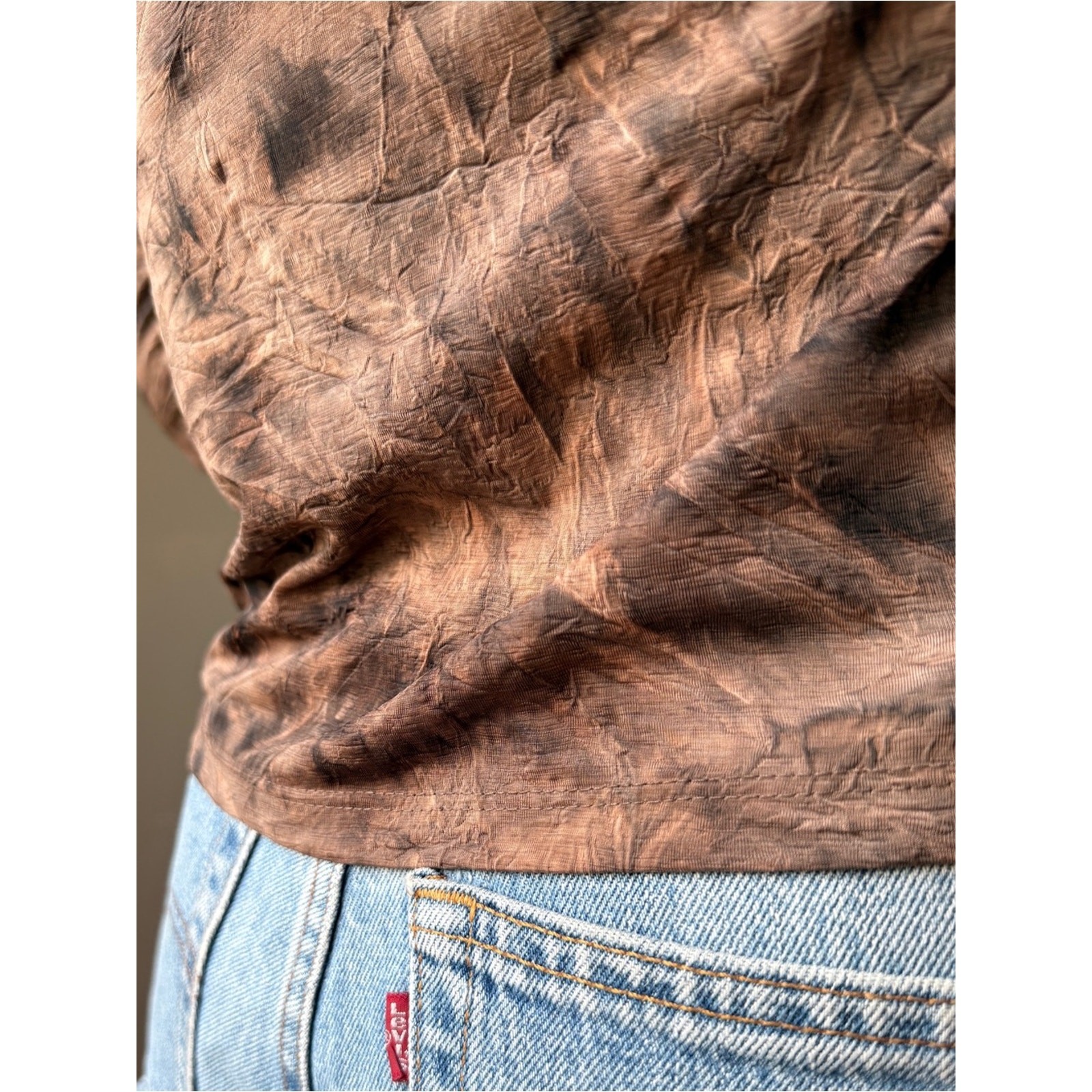 Vintage 90s Tie Dye Button Up Top | Brown Abstract Blouse | Y2K Grunge Fairy | S