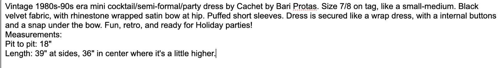VTG 80s-90s Cachet by Bari Protas Black Velvet Puff Sleeve Bow Party Dress 7/8