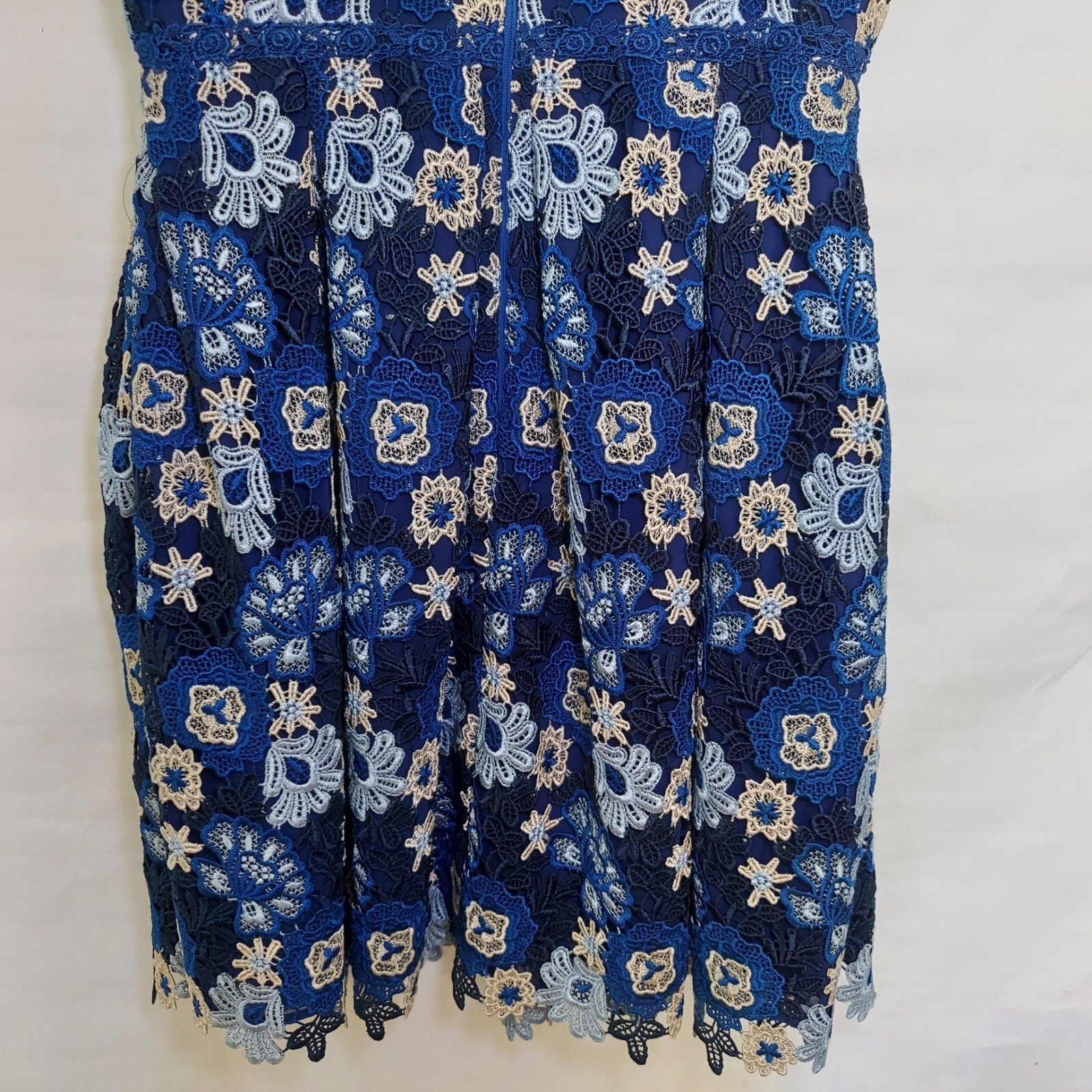Dolly Girl by Anna Sui Dress 2 Blue Retro Floral Embroidery Guipure Short Sleeve